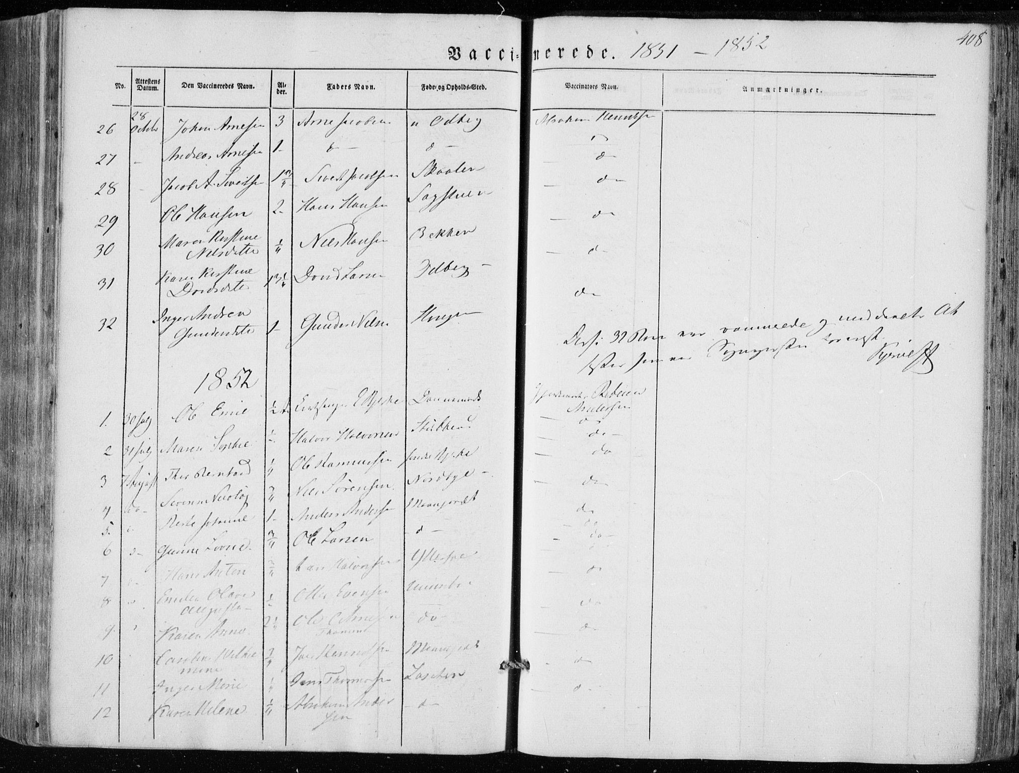 Hedrum kirkebøker, AV/SAKO-A-344/F/Fa/L0006: Parish register (official) no. I 6, 1849-1857, p. 408