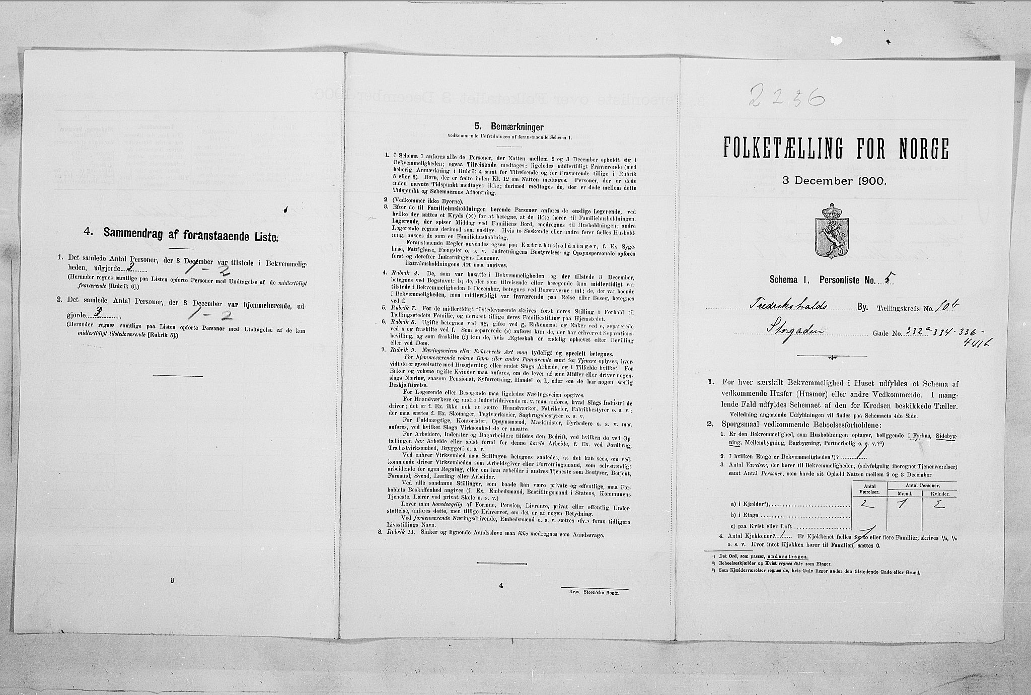 SAO, 1900 census for Fredrikshald, 1900