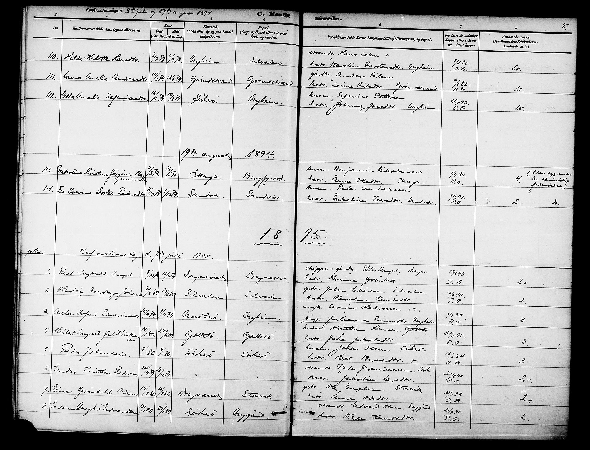 Ministerialprotokoller, klokkerbøker og fødselsregistre - Nordland, SAT/A-1459/834/L0508: Parish register (official) no. 834A06, 1892-1901, p. 87