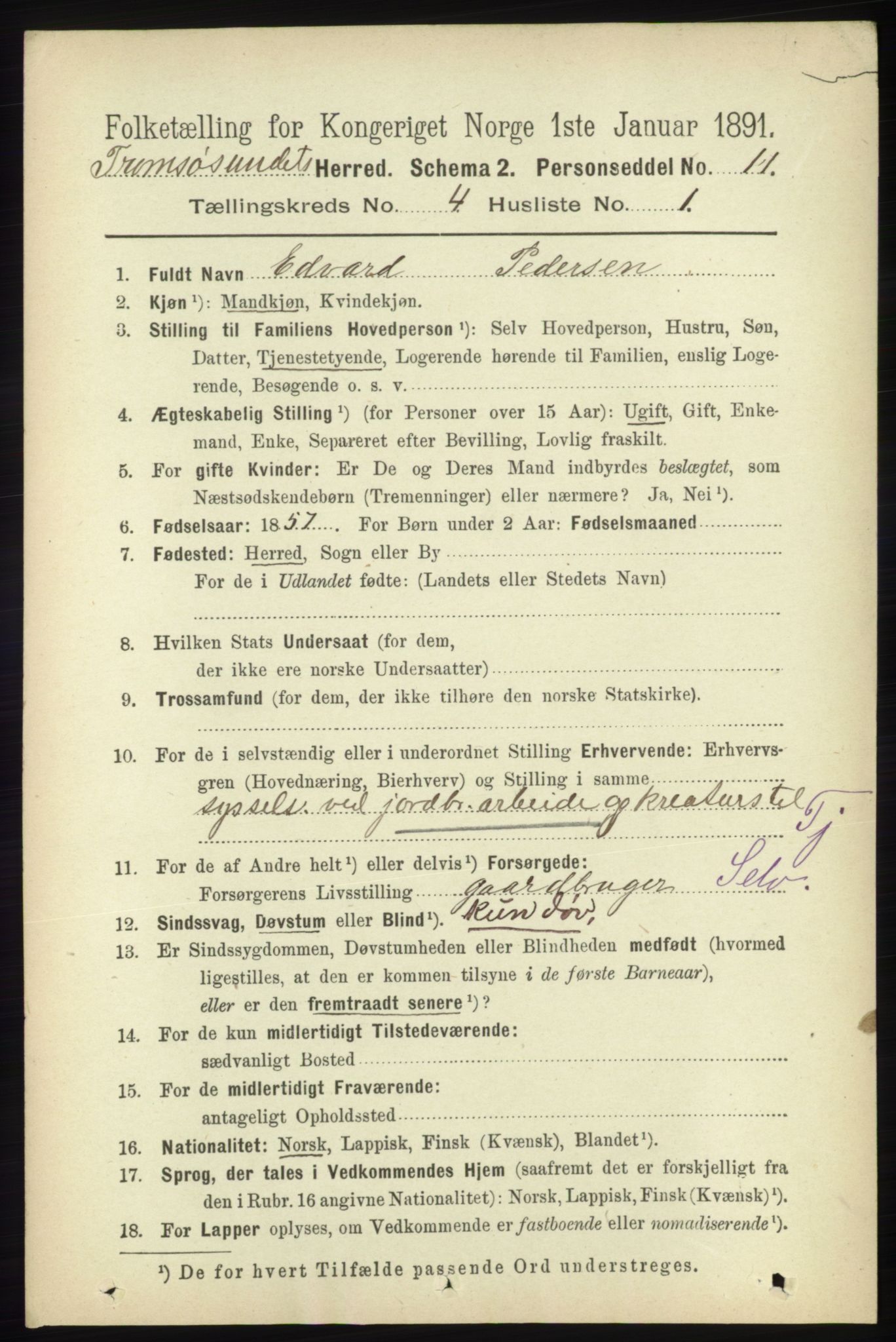 RA, 1891 census for 1934 Tromsøysund, 1891, p. 1558