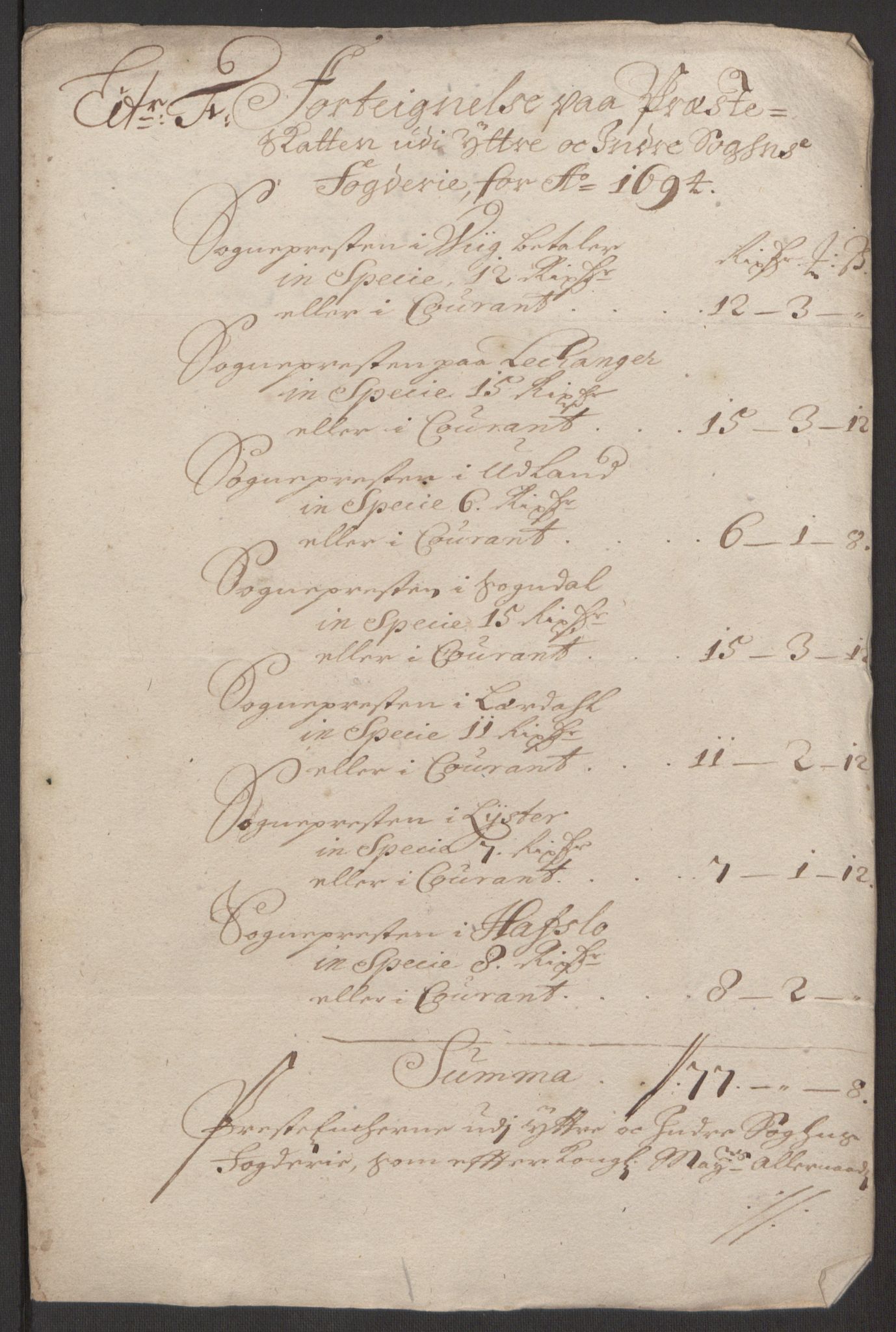Rentekammeret inntil 1814, Reviderte regnskaper, Fogderegnskap, RA/EA-4092/R52/L3307: Fogderegnskap Sogn, 1693-1694, p. 431