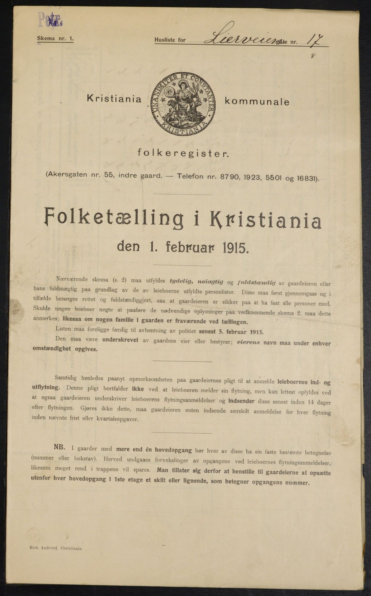 OBA, Municipal Census 1915 for Kristiania, 1915, p. 57009