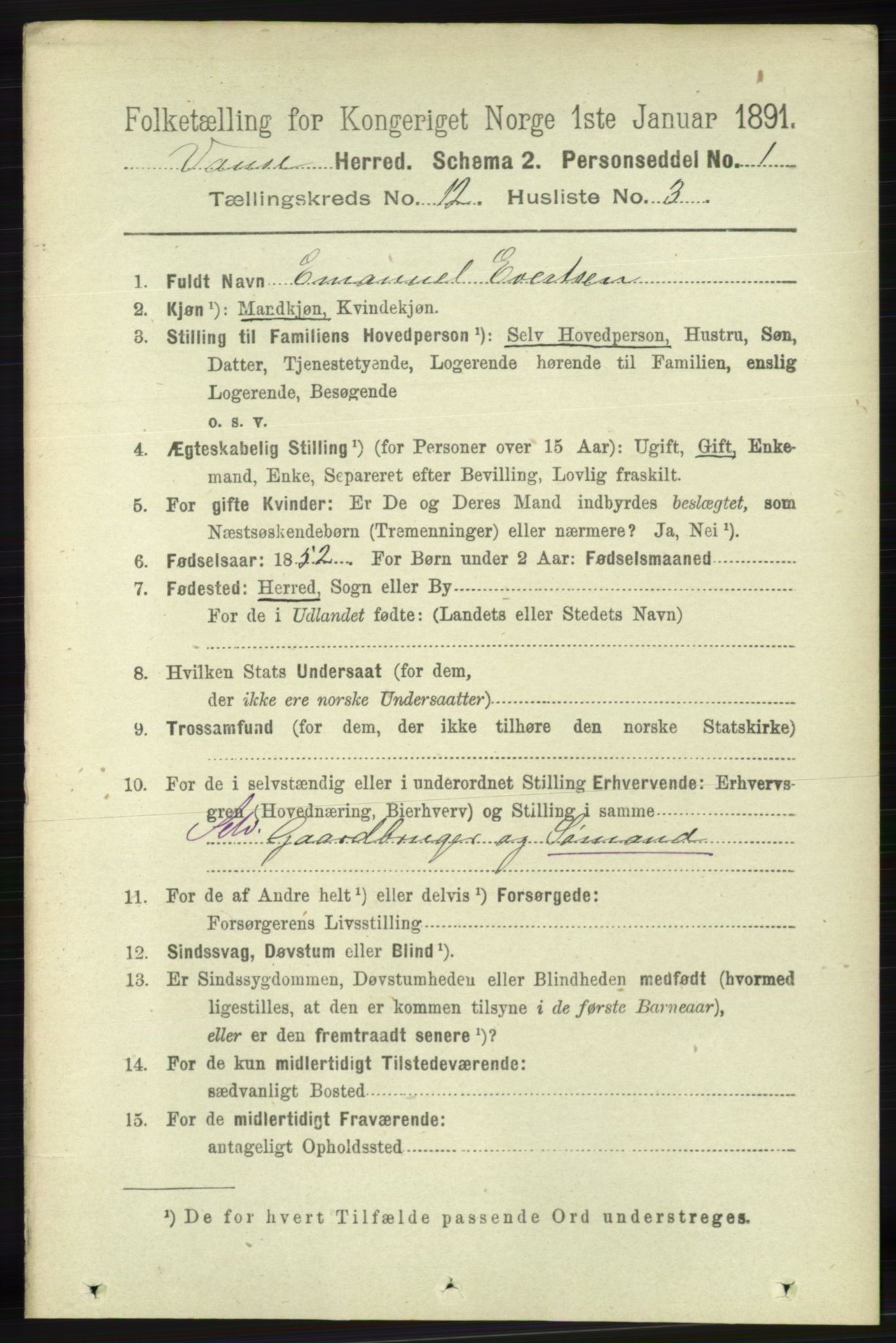 RA, 1891 census for 1041 Vanse, 1891, p. 6815