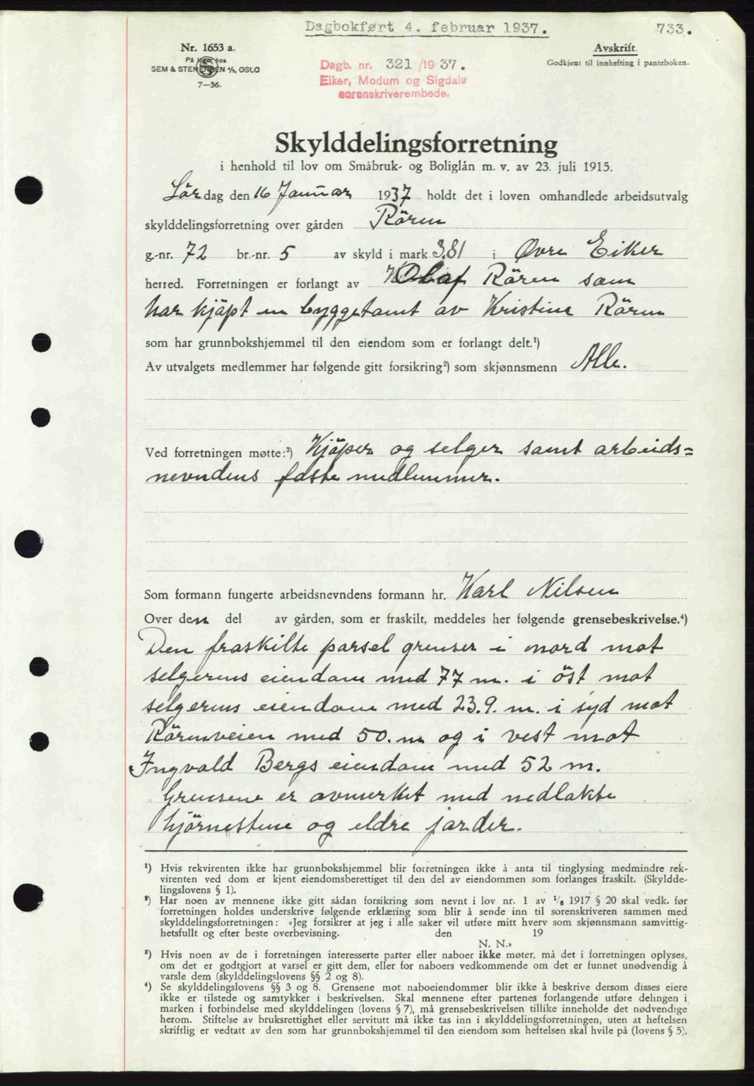 Eiker, Modum og Sigdal sorenskriveri, SAKO/A-123/G/Ga/Gab/L0034: Mortgage book no. A4, 1936-1937, Diary no: : 321/1937