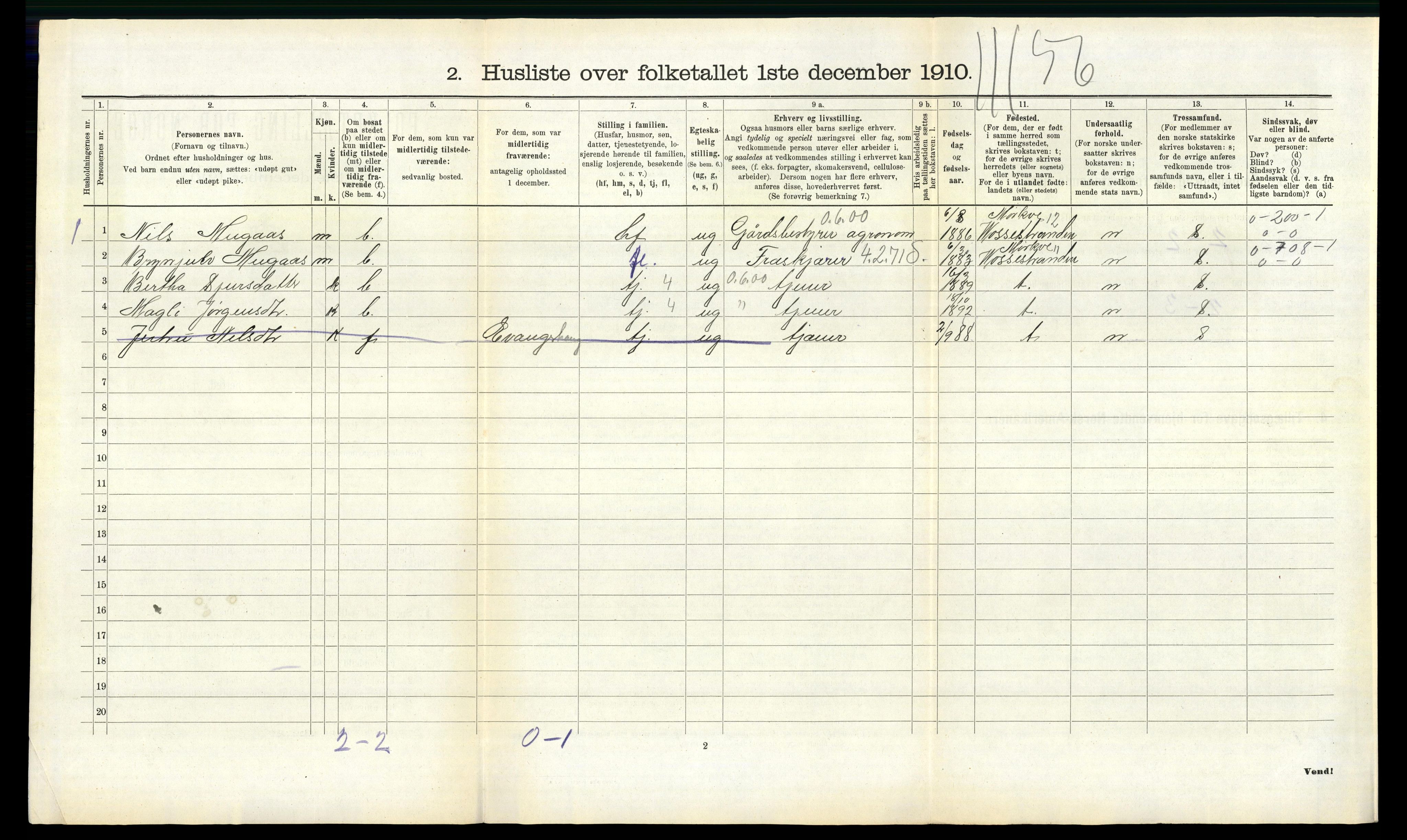 RA, 1910 census for Evanger, 1910, p. 544