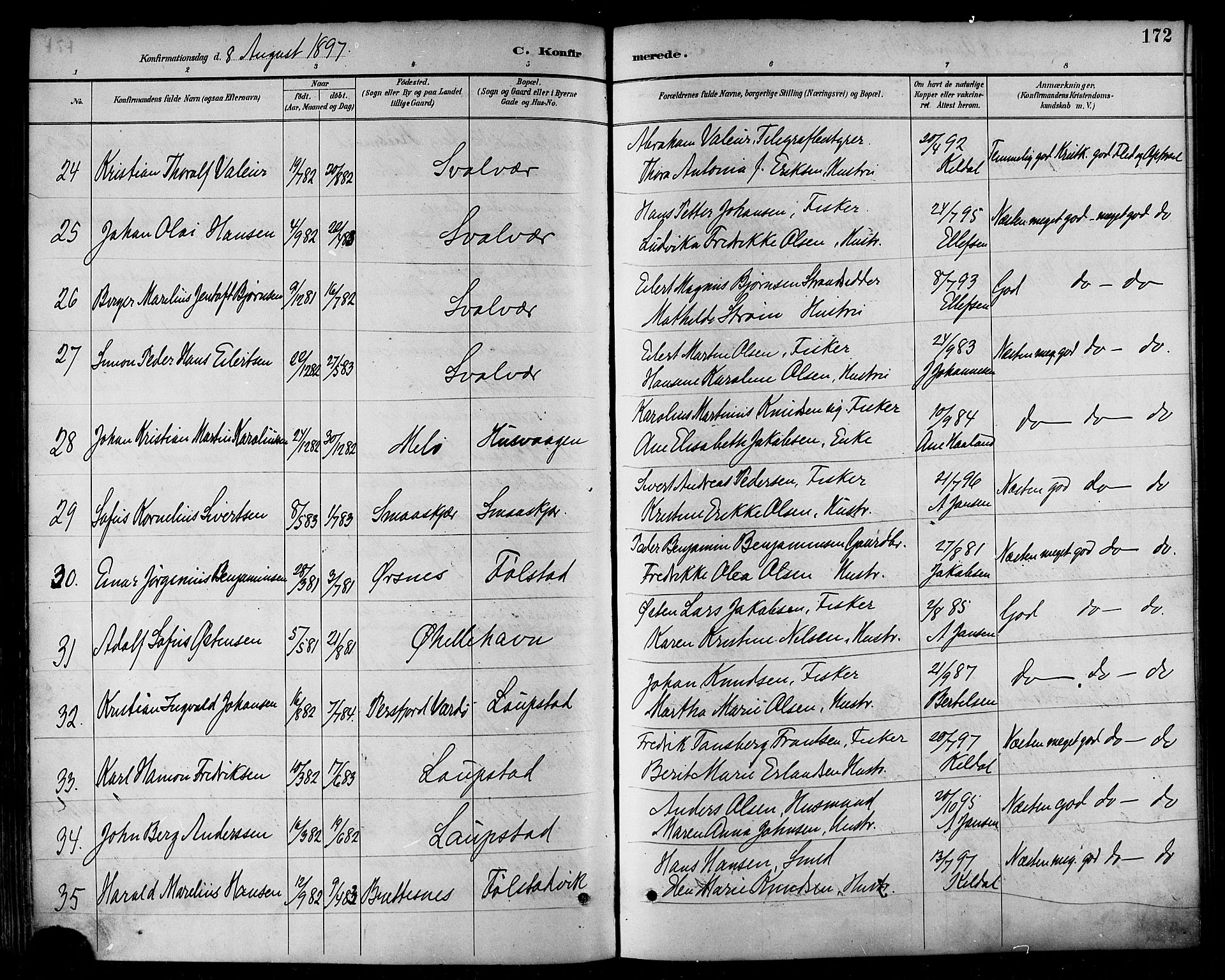 Ministerialprotokoller, klokkerbøker og fødselsregistre - Nordland, SAT/A-1459/874/L1060: Parish register (official) no. 874A04, 1890-1899, p. 172