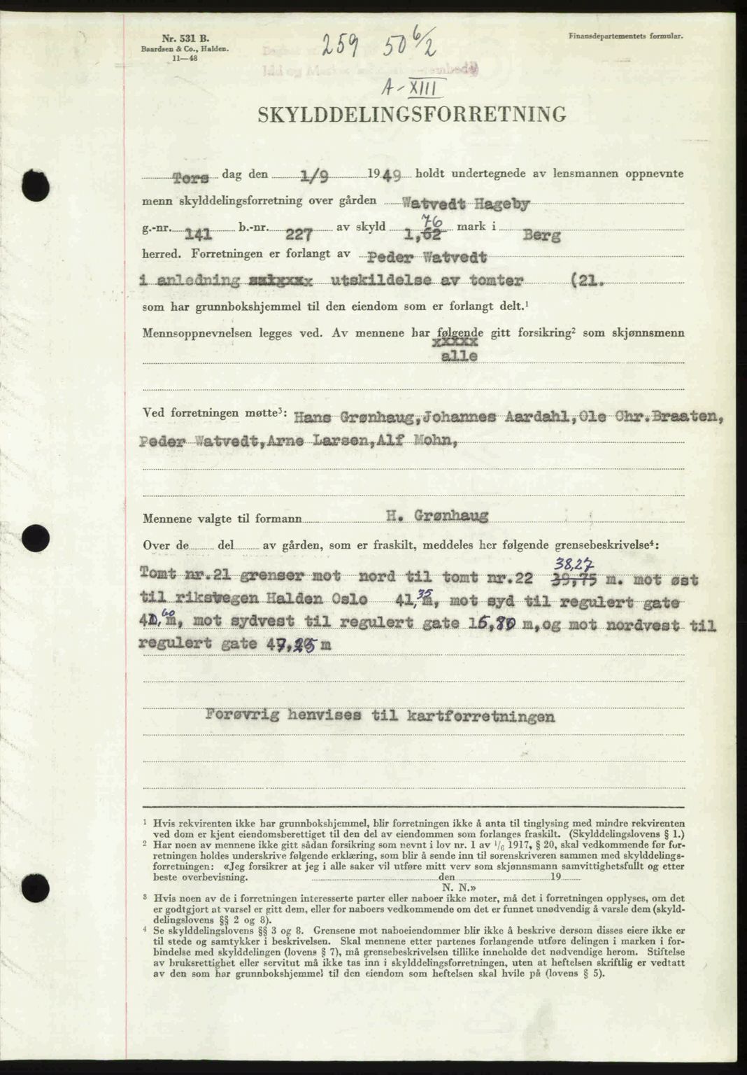 Idd og Marker sorenskriveri, AV/SAO-A-10283/G/Gb/Gbb/L0013: Mortgage book no. A13, 1949-1950, Diary no: : 259/1950