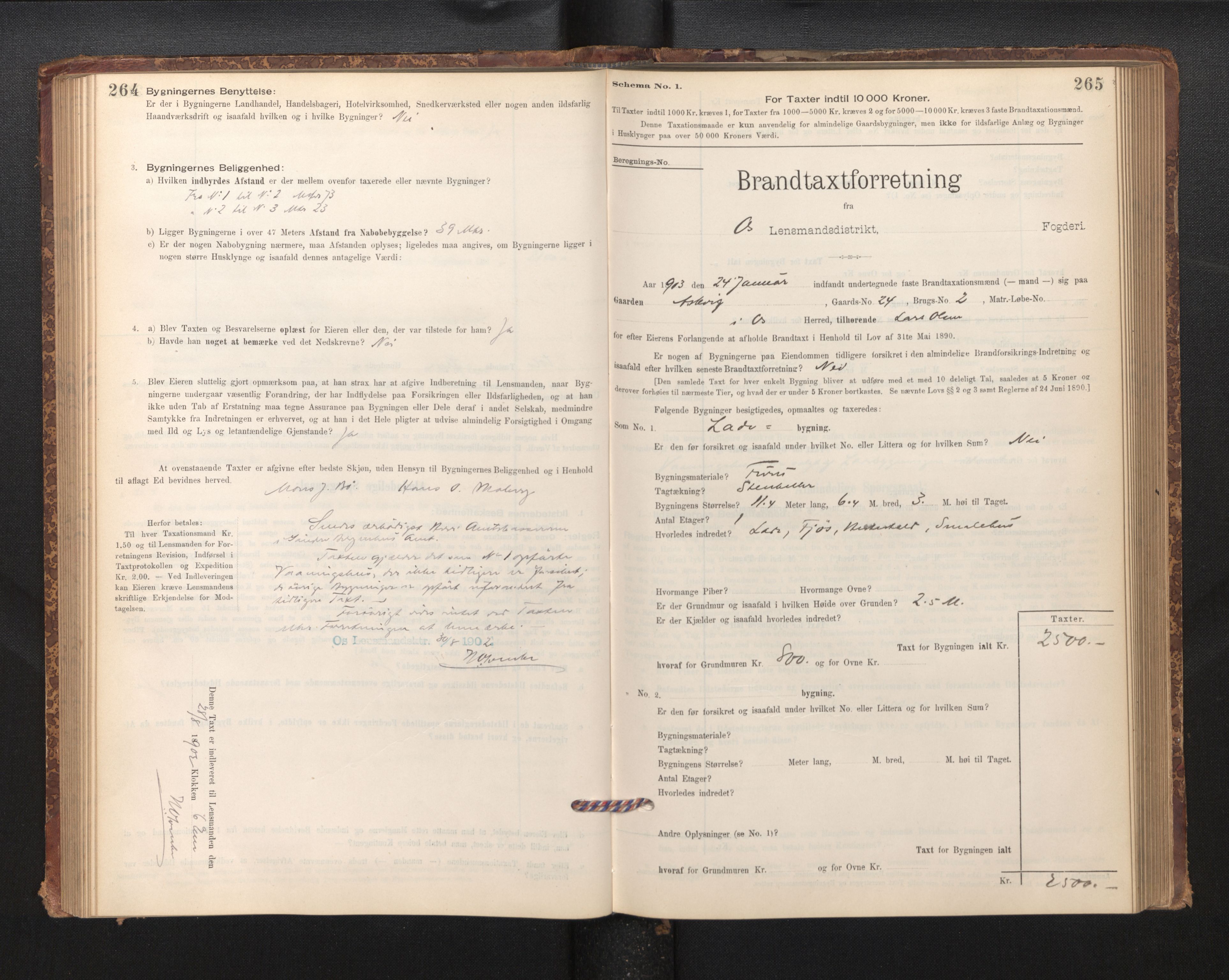 Lensmannen i Os, SAB/A-34101/0012/L0008: Branntakstprotokoll, skjematakst, 1894-1915, p. 264-265
