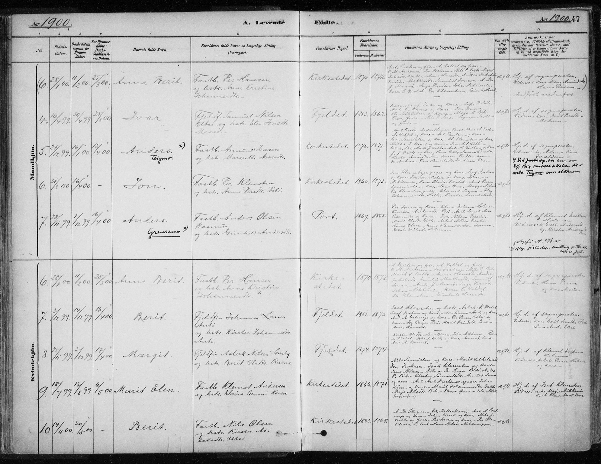 Karasjok sokneprestkontor, AV/SATØ-S-1352/H/Ha/L0002kirke: Parish register (official) no. 2, 1885-1906, p. 47