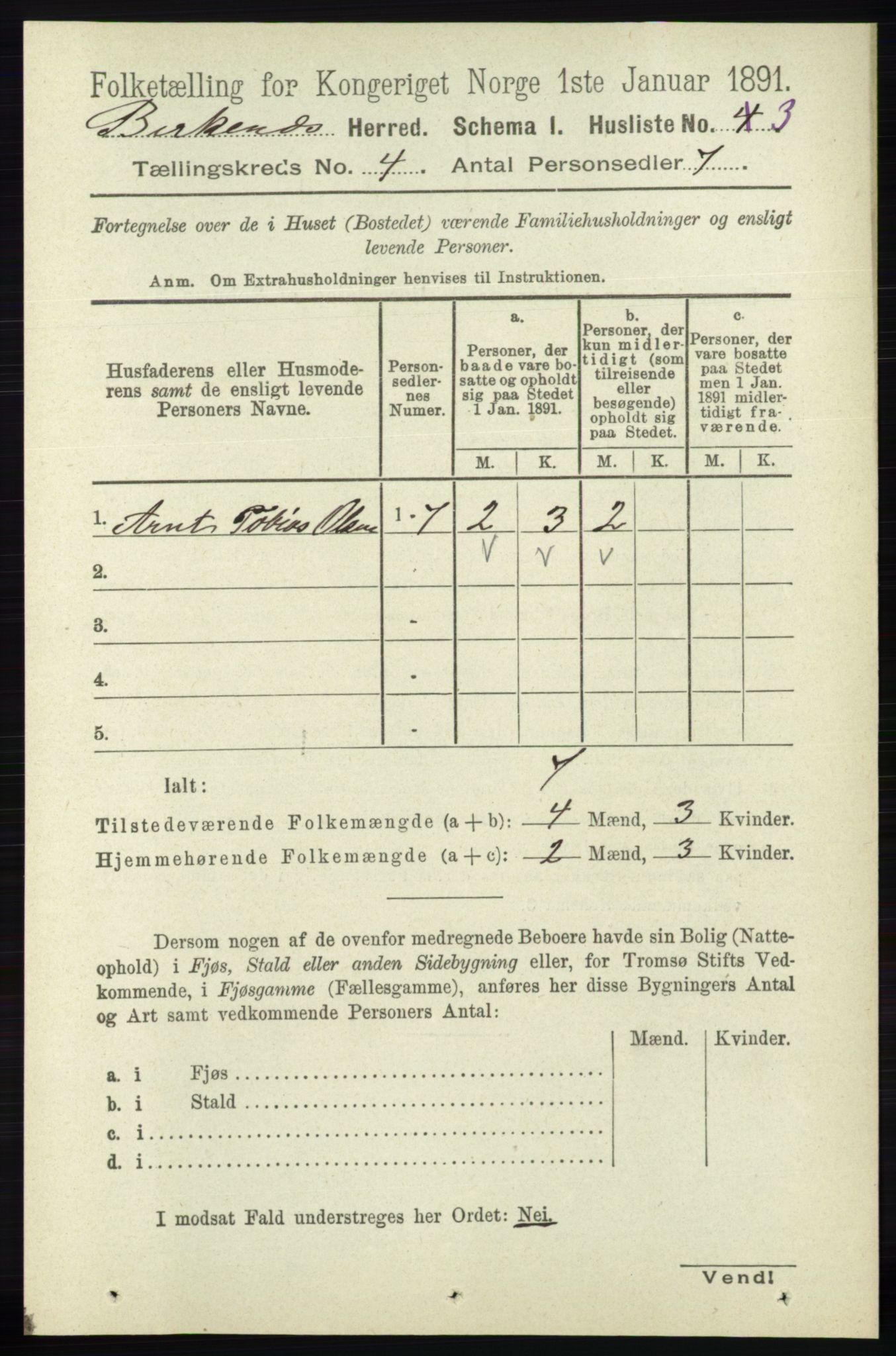 RA, 1891 Census for 0928 Birkenes, 1891, p. 1204