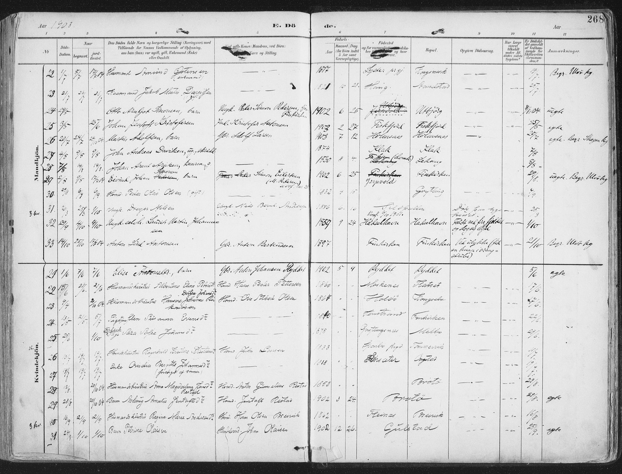 Ministerialprotokoller, klokkerbøker og fødselsregistre - Nordland, SAT/A-1459/888/L1246: Parish register (official) no. 888A12, 1891-1903, p. 268
