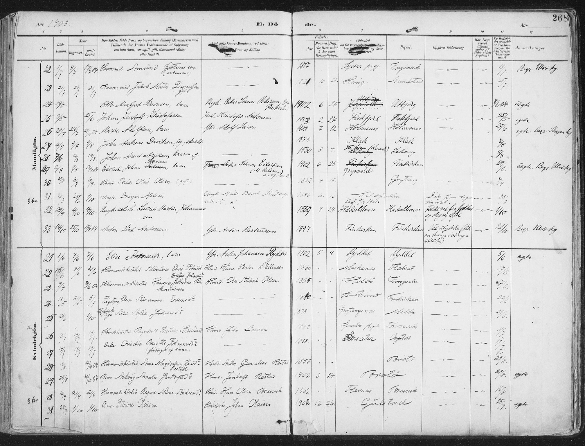 Ministerialprotokoller, klokkerbøker og fødselsregistre - Nordland, AV/SAT-A-1459/888/L1246: Parish register (official) no. 888A12, 1891-1903, p. 268