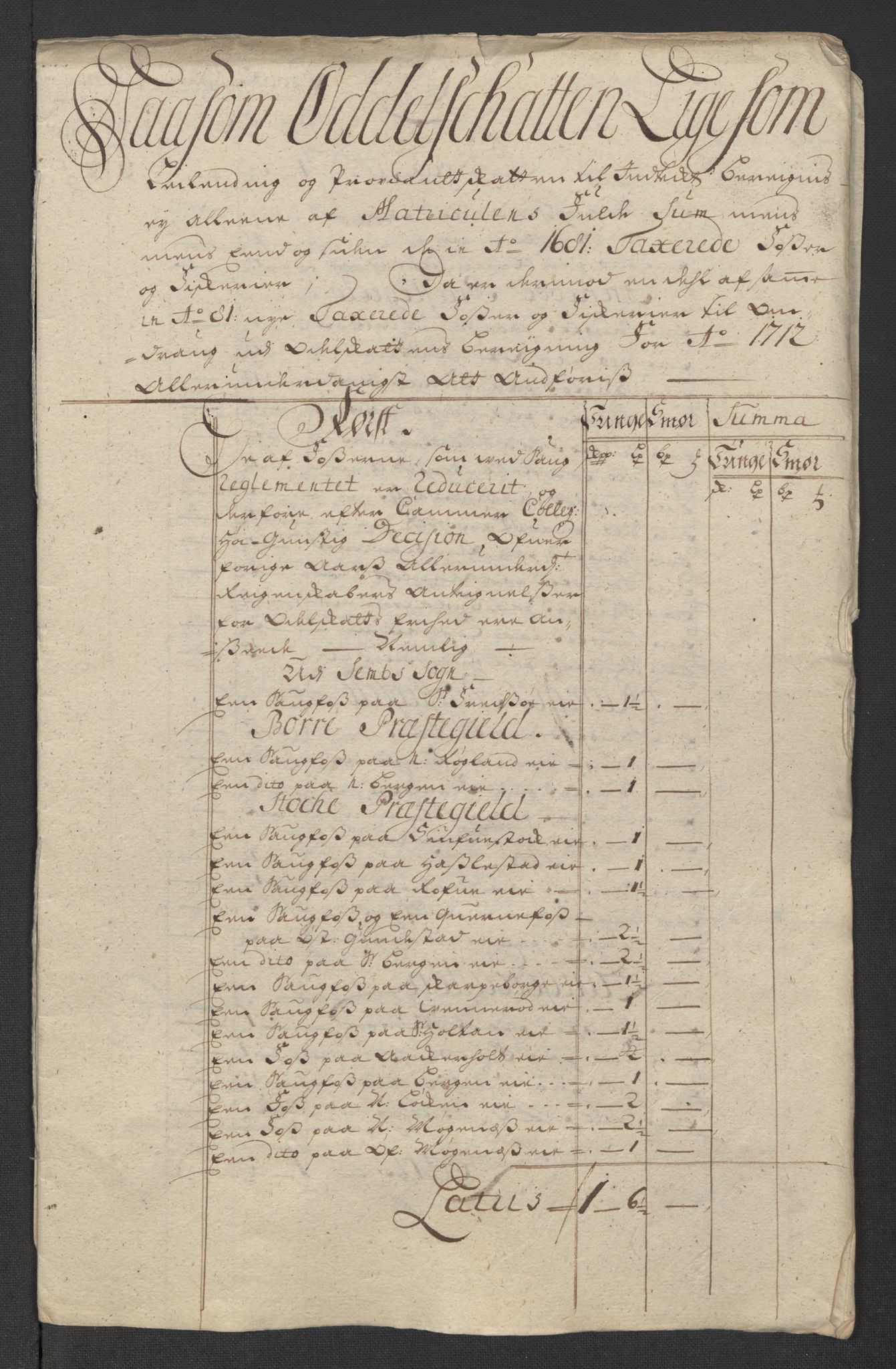 Rentekammeret inntil 1814, Reviderte regnskaper, Fogderegnskap, AV/RA-EA-4092/R32/L1877: Fogderegnskap Jarlsberg grevskap, 1712, p. 268