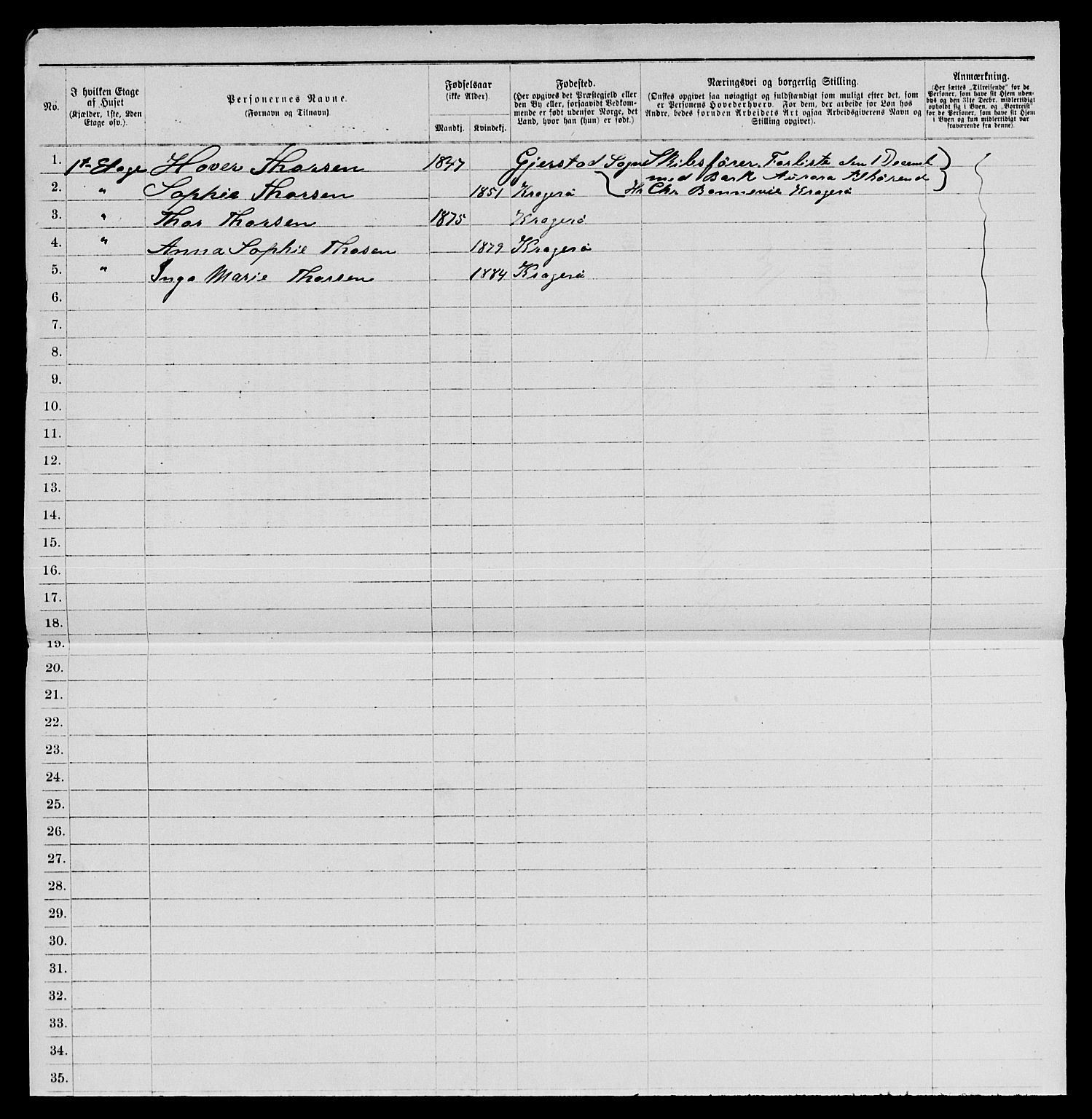 SAKO, 1885 census for 0801 Kragerø, 1885, p. 853