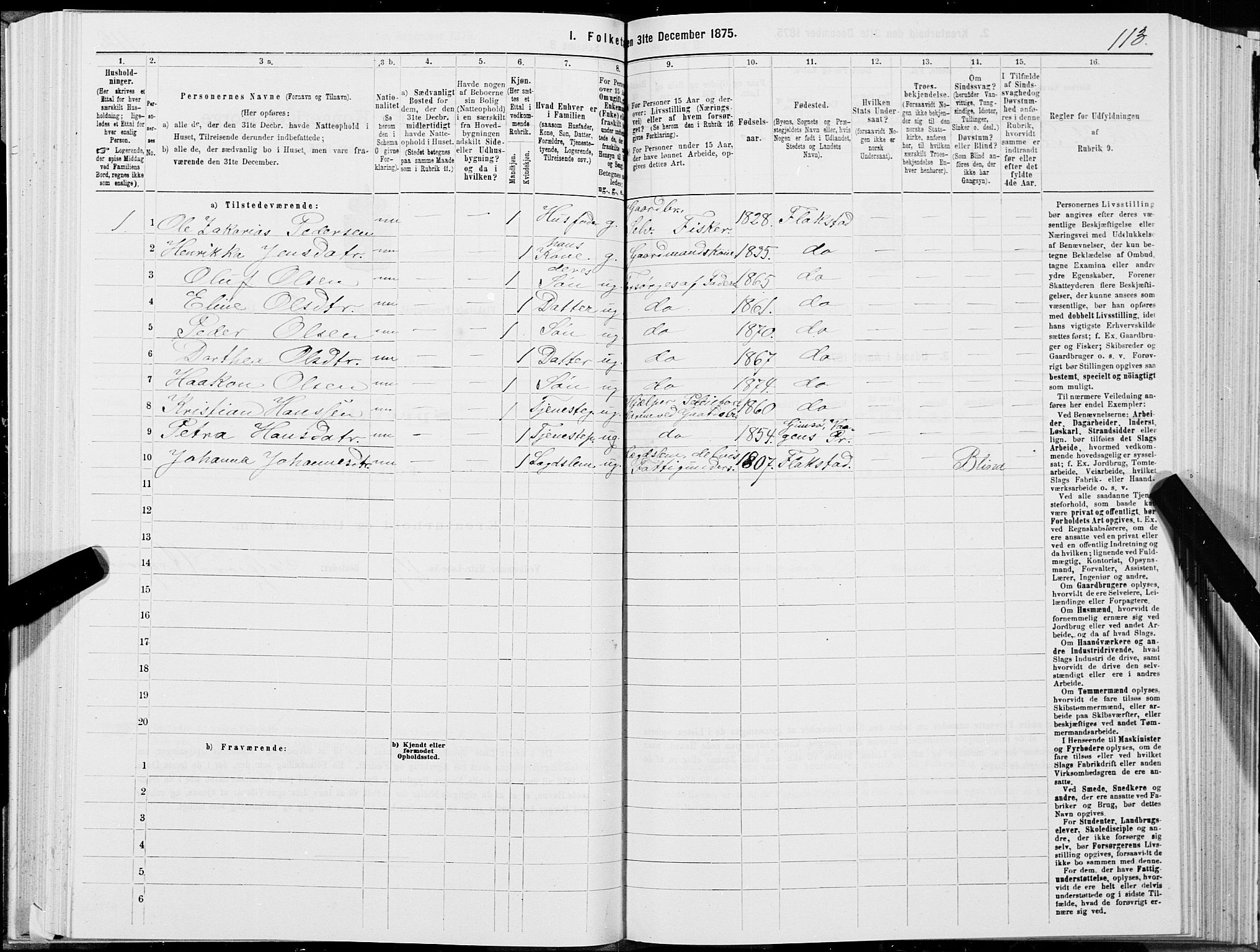 SAT, 1875 census for 1859P Flakstad, 1875, p. 1113