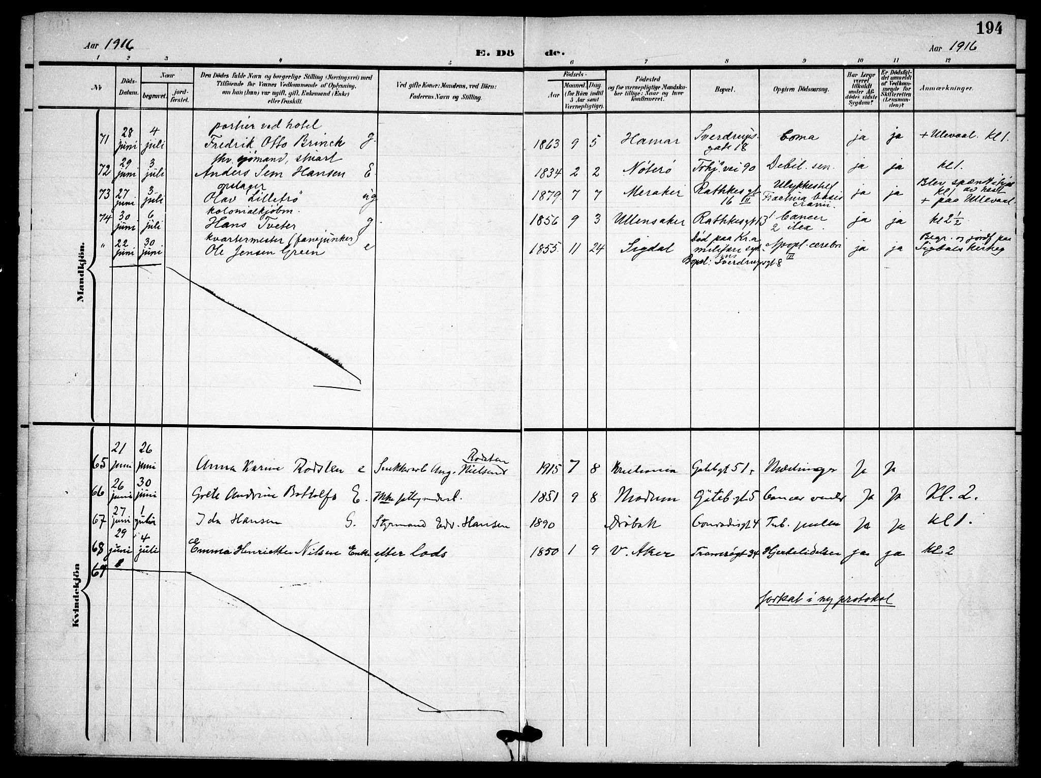 Petrus prestekontor Kirkebøker, AV/SAO-A-10872/F/Fa/L0010: Parish register (official) no. 10, 1904-1916, p. 194