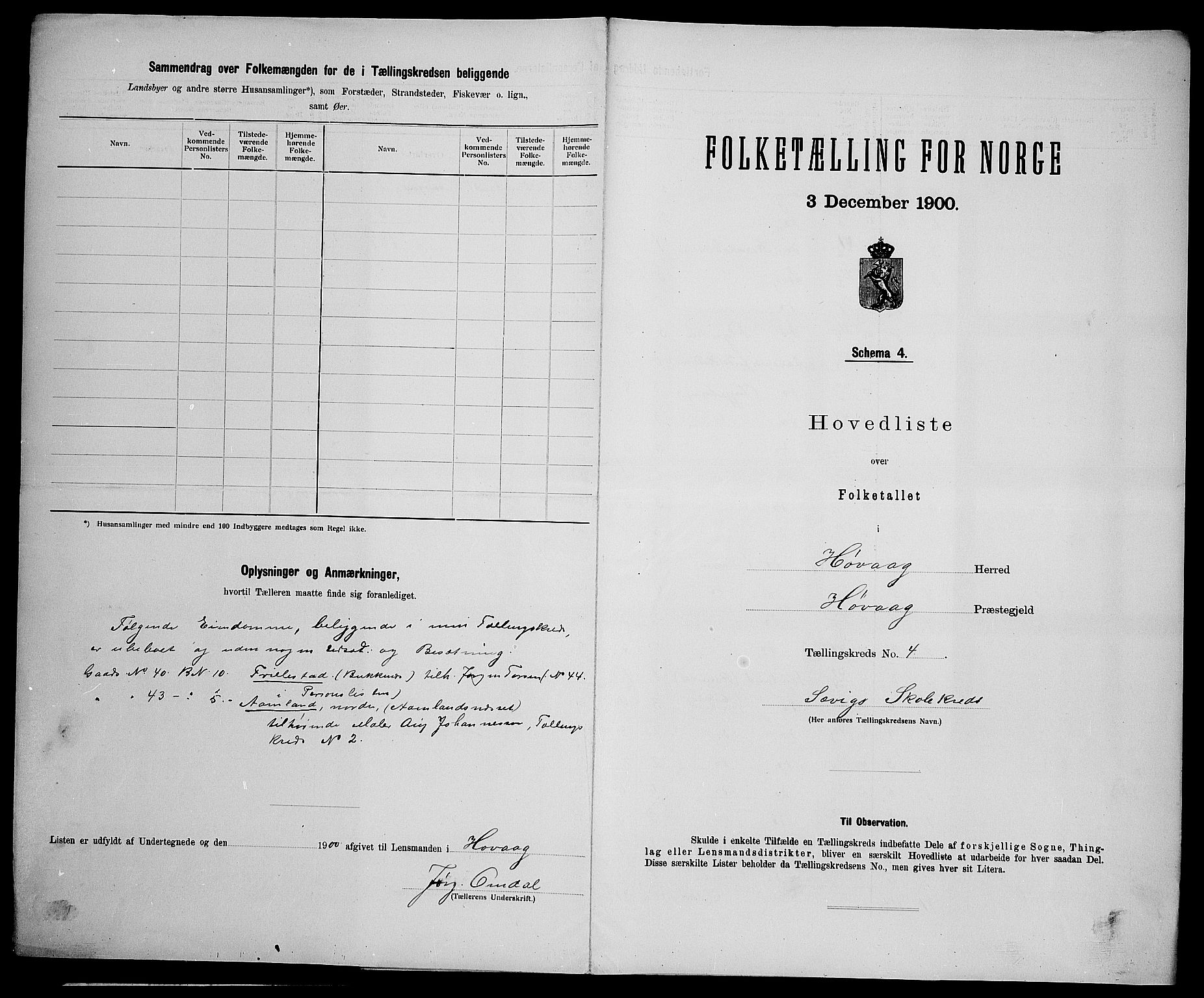 SAK, 1900 census for Høvåg, 1900, p. 19