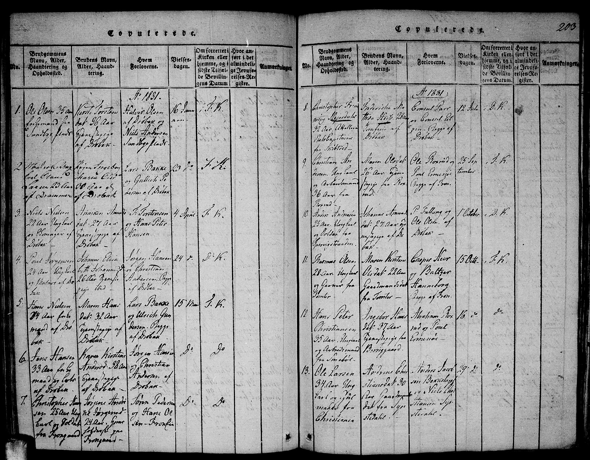 Drøbak prestekontor Kirkebøker, SAO/A-10142a/F/Fa/L0001: Parish register (official) no. I 1, 1816-1842, p. 203