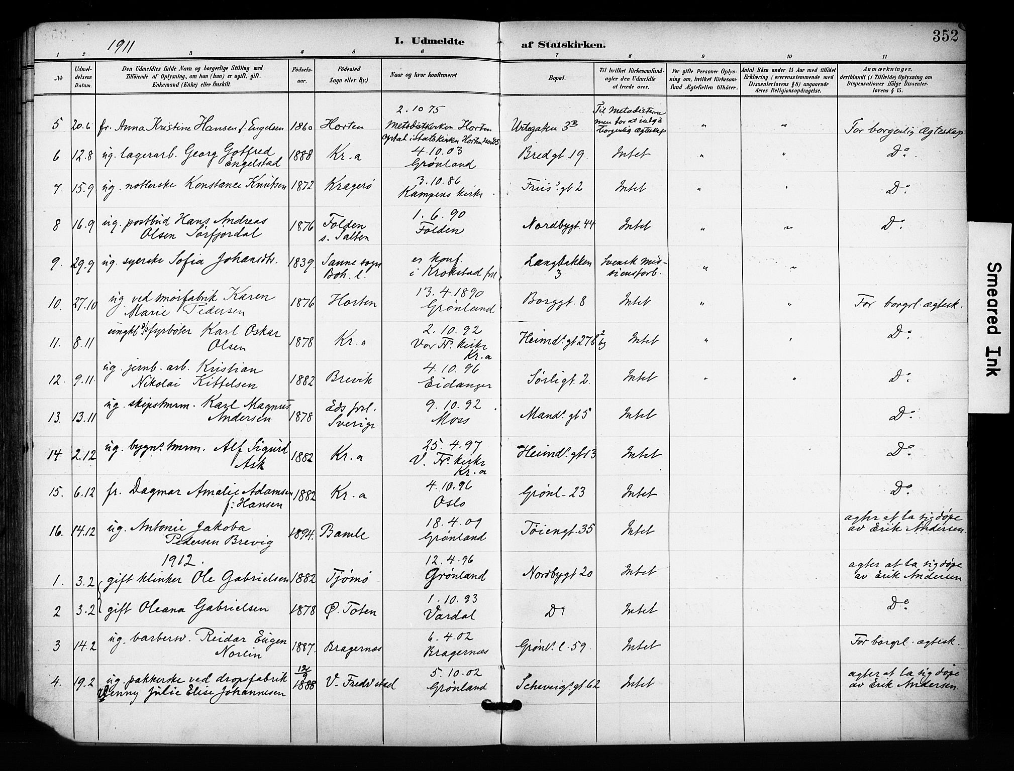 Grønland prestekontor Kirkebøker, SAO/A-10848/F/Fa/L0015: Parish register (official) no. 15, 1899-1919, p. 352