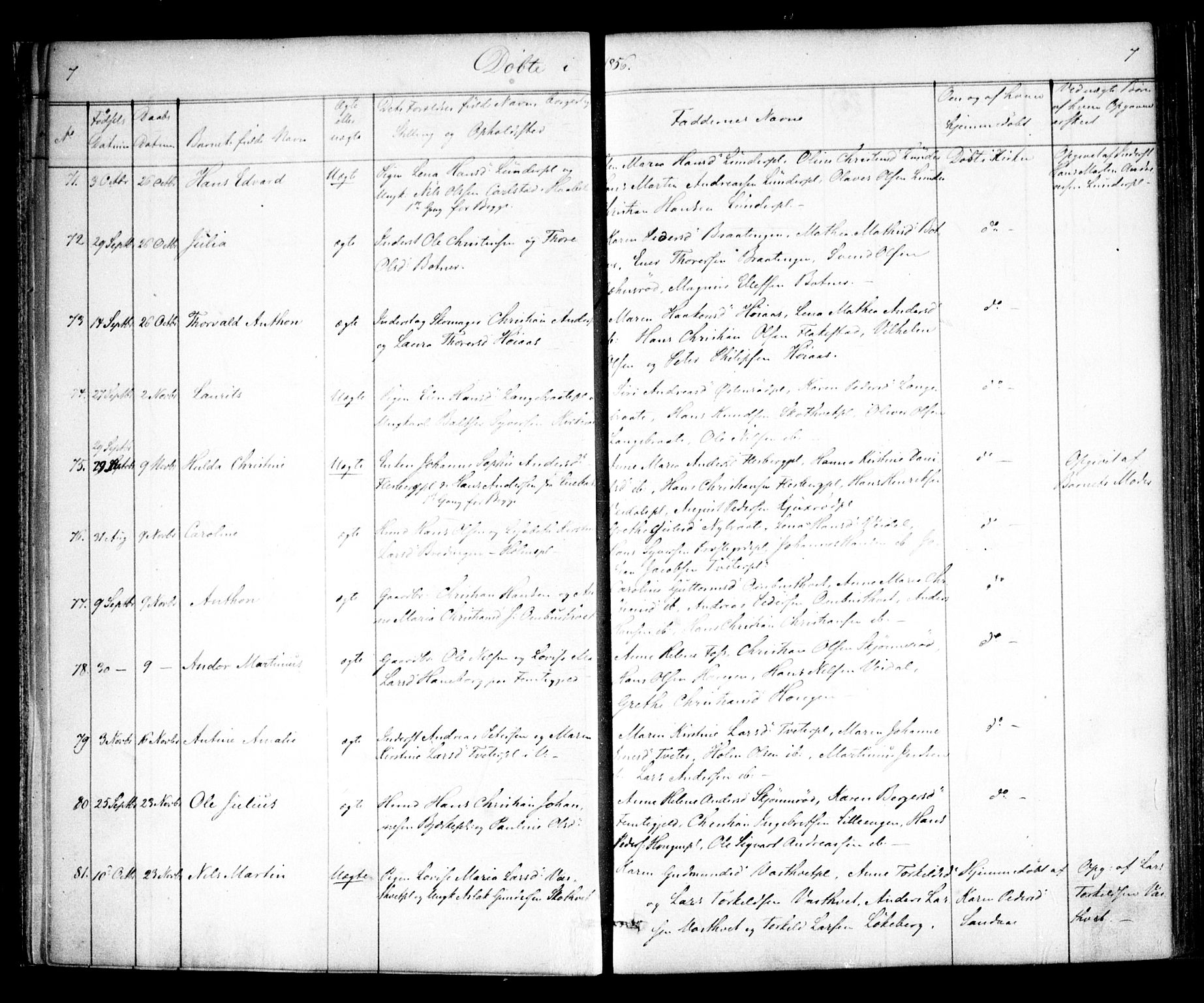 Våler prestekontor Kirkebøker, AV/SAO-A-11083/F/Fa/L0007: Parish register (official) no. I 7, 1856-1861, p. 7