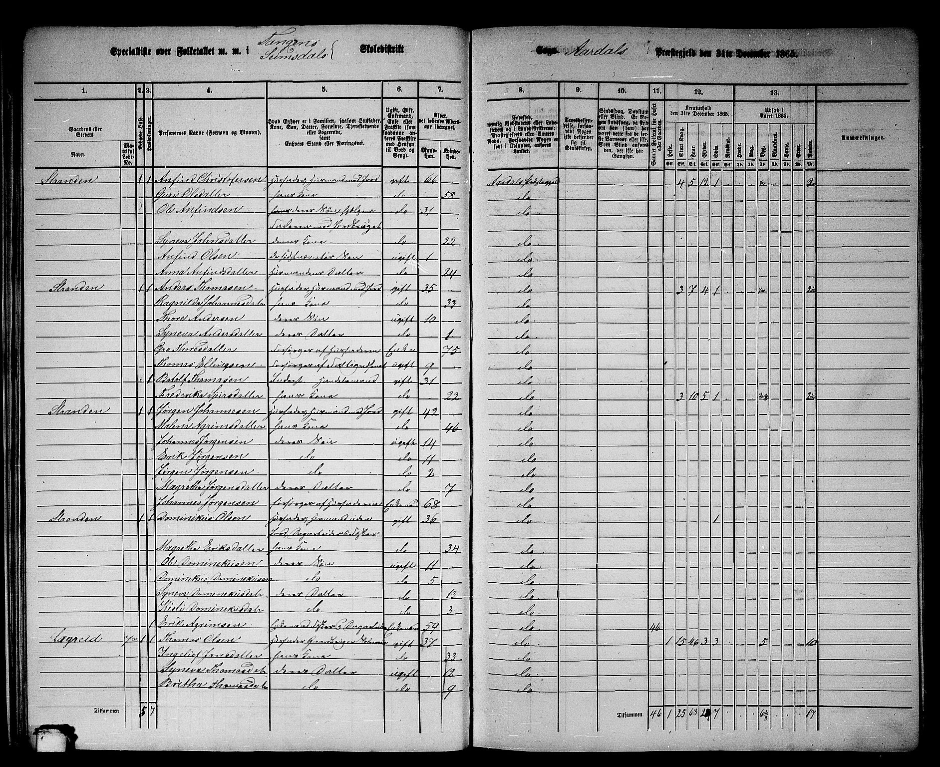 RA, 1865 census for Årdal, 1865, p. 28