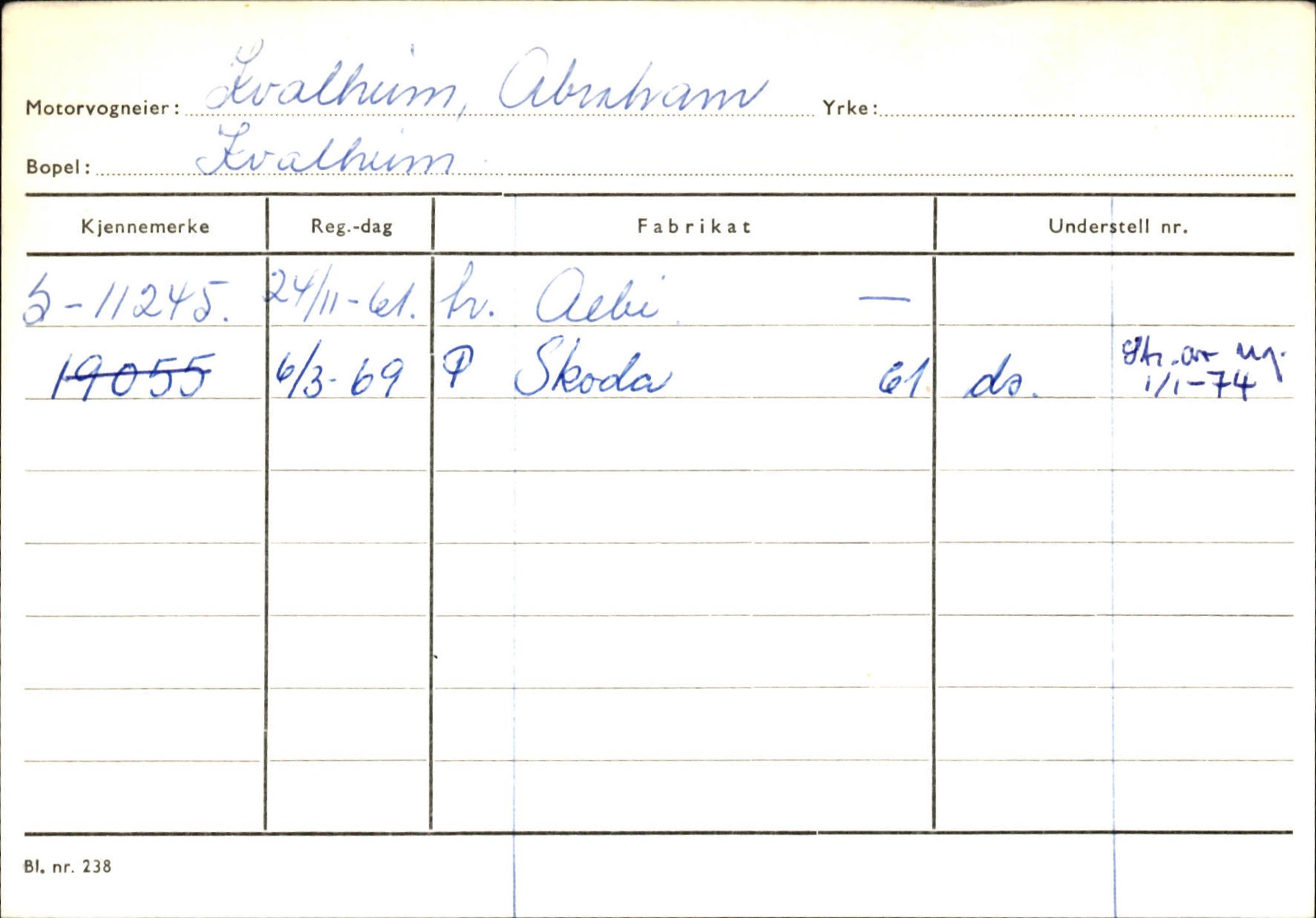 Statens vegvesen, Sogn og Fjordane vegkontor, SAB/A-5301/4/F/L0144: Registerkort Vågsøy A-R, 1945-1975, p. 1413