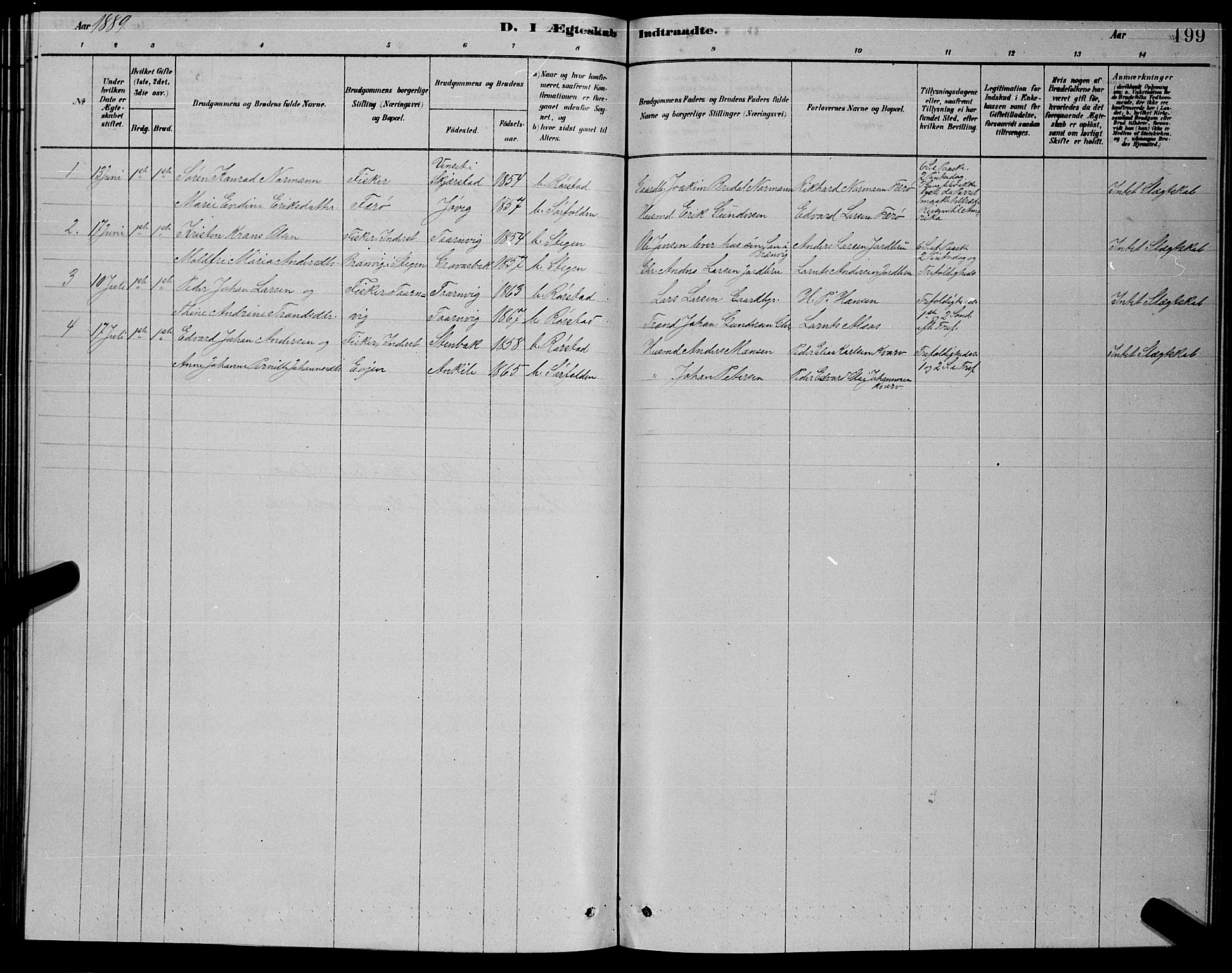 Ministerialprotokoller, klokkerbøker og fødselsregistre - Nordland, AV/SAT-A-1459/853/L0776: Parish register (copy) no. 853C04, 1878-1889, p. 199