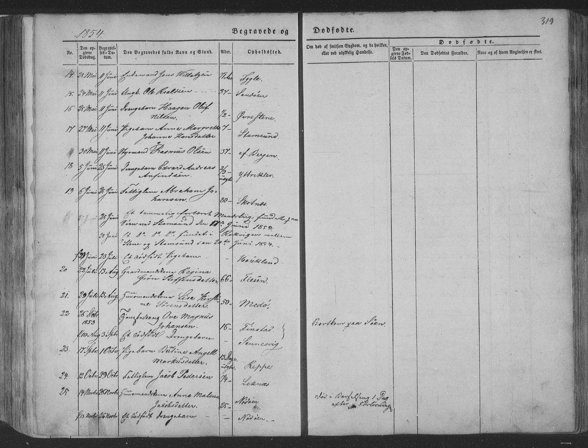 Ministerialprotokoller, klokkerbøker og fødselsregistre - Nordland, AV/SAT-A-1459/881/L1165: Parish register (copy) no. 881C02, 1854-1876, p. 319