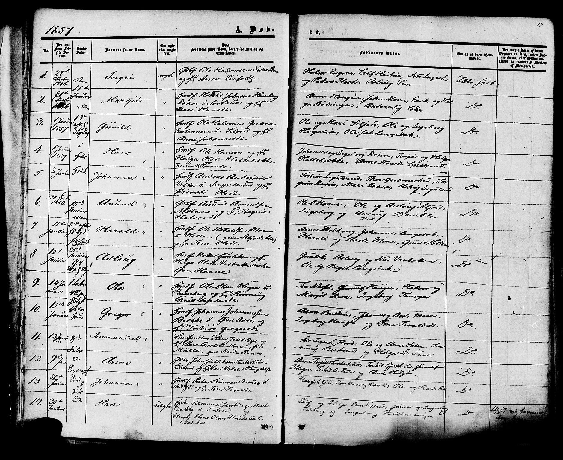 Heddal kirkebøker, SAKO/A-268/F/Fa/L0007: Parish register (official) no. I 7, 1855-1877, p. 19