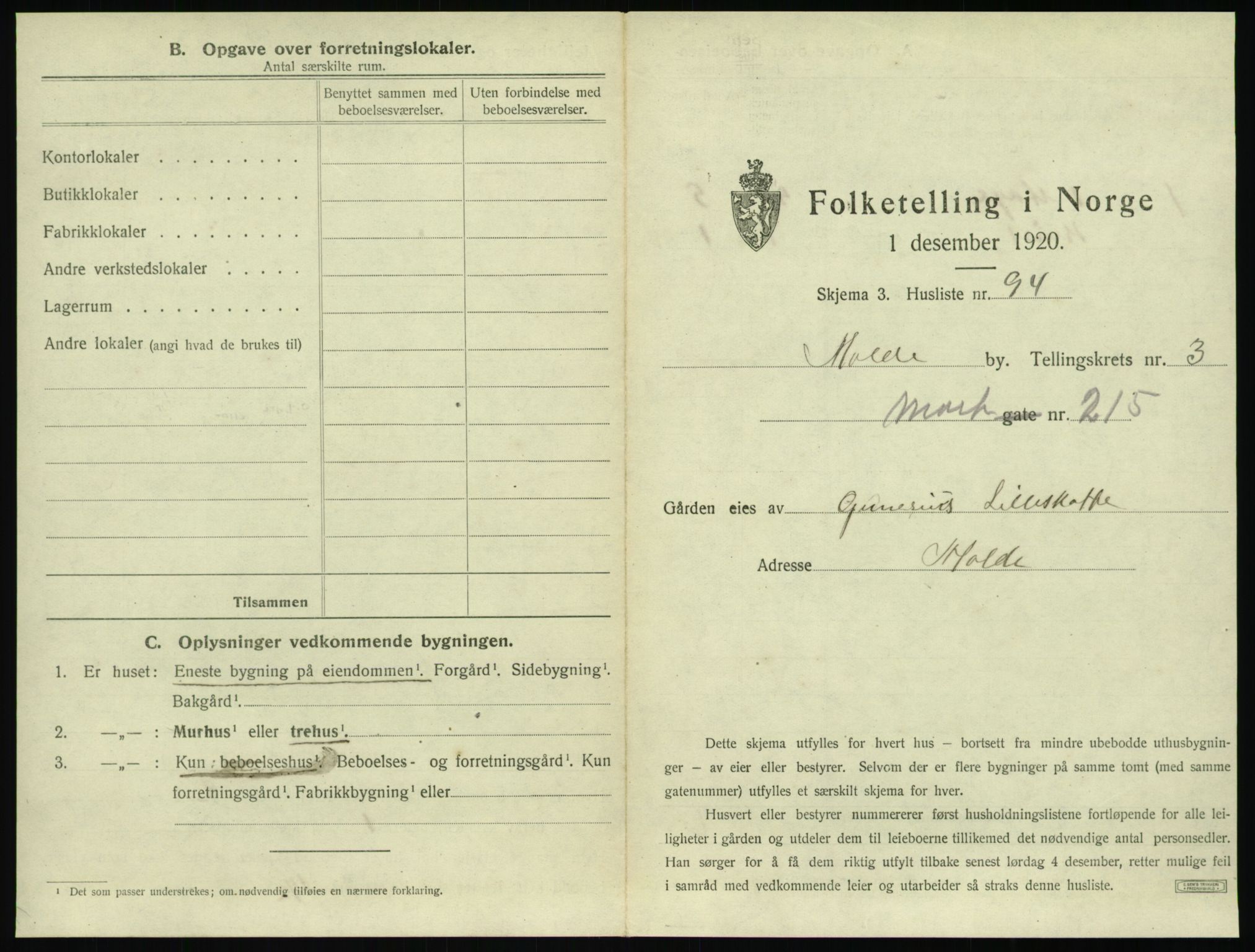 SAT, 1920 census for Molde, 1920, p. 407