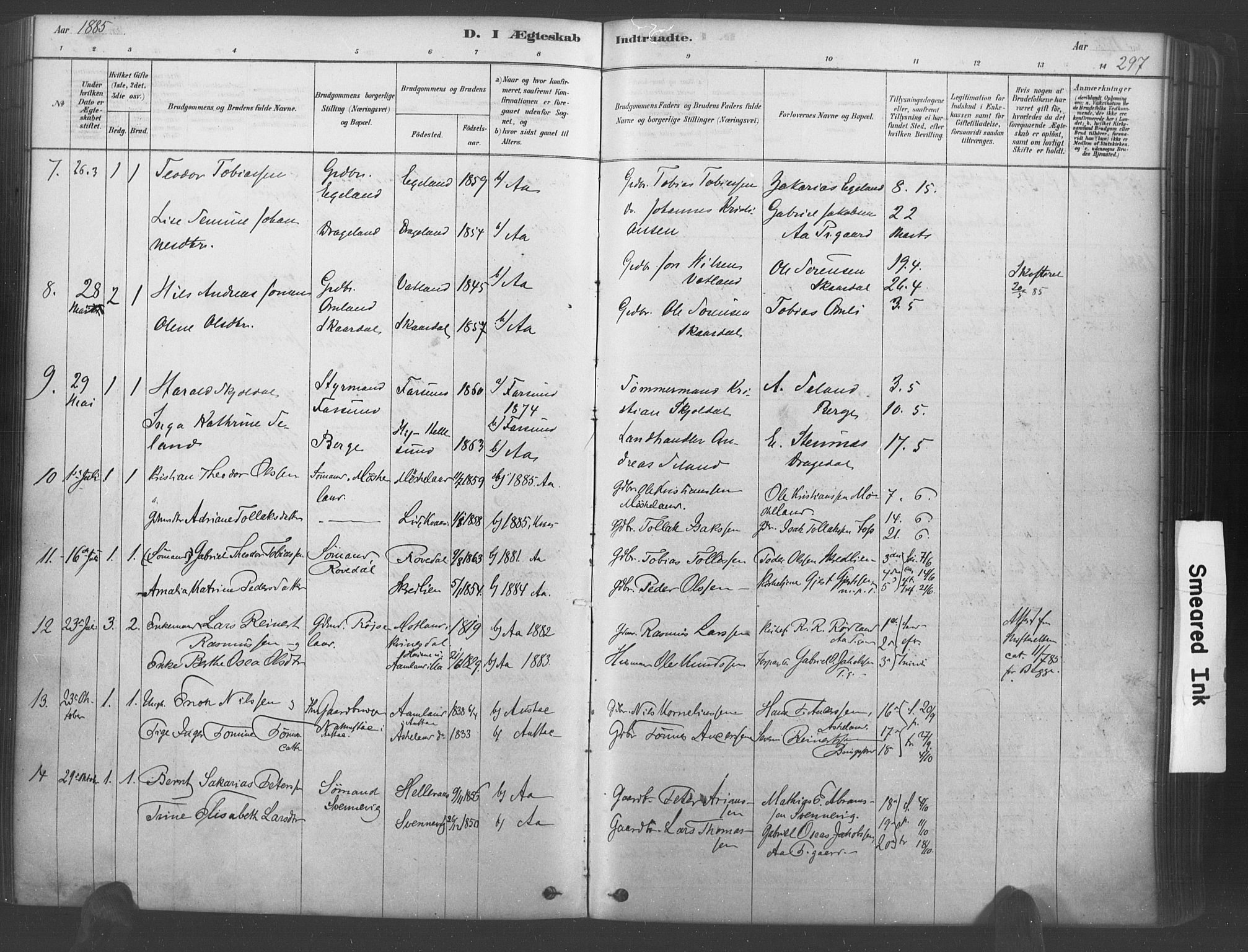 Lyngdal sokneprestkontor, SAK/1111-0029/F/Fa/Fac/L0011: Parish register (official) no. A 11, 1878-1893, p. 297
