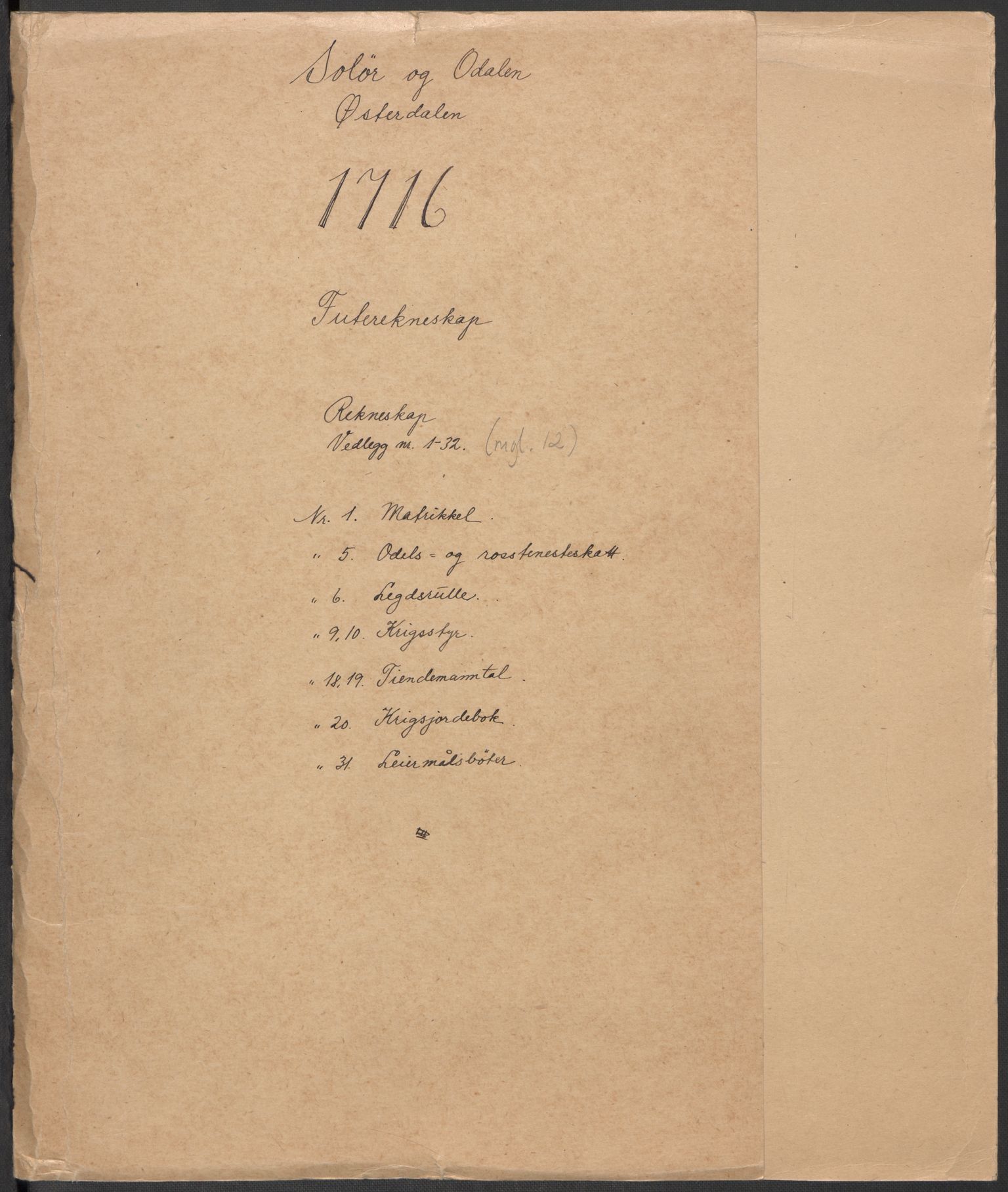 Rentekammeret inntil 1814, Reviderte regnskaper, Fogderegnskap, RA/EA-4092/R13/L0855: Fogderegnskap Solør, Odal og Østerdal, 1716, p. 2