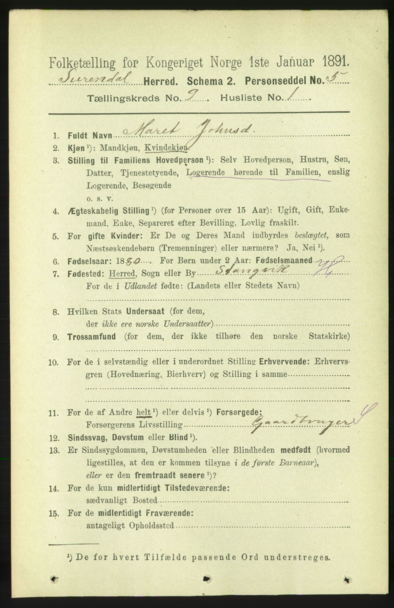 RA, 1891 census for 1566 Surnadal, 1891, p. 2348