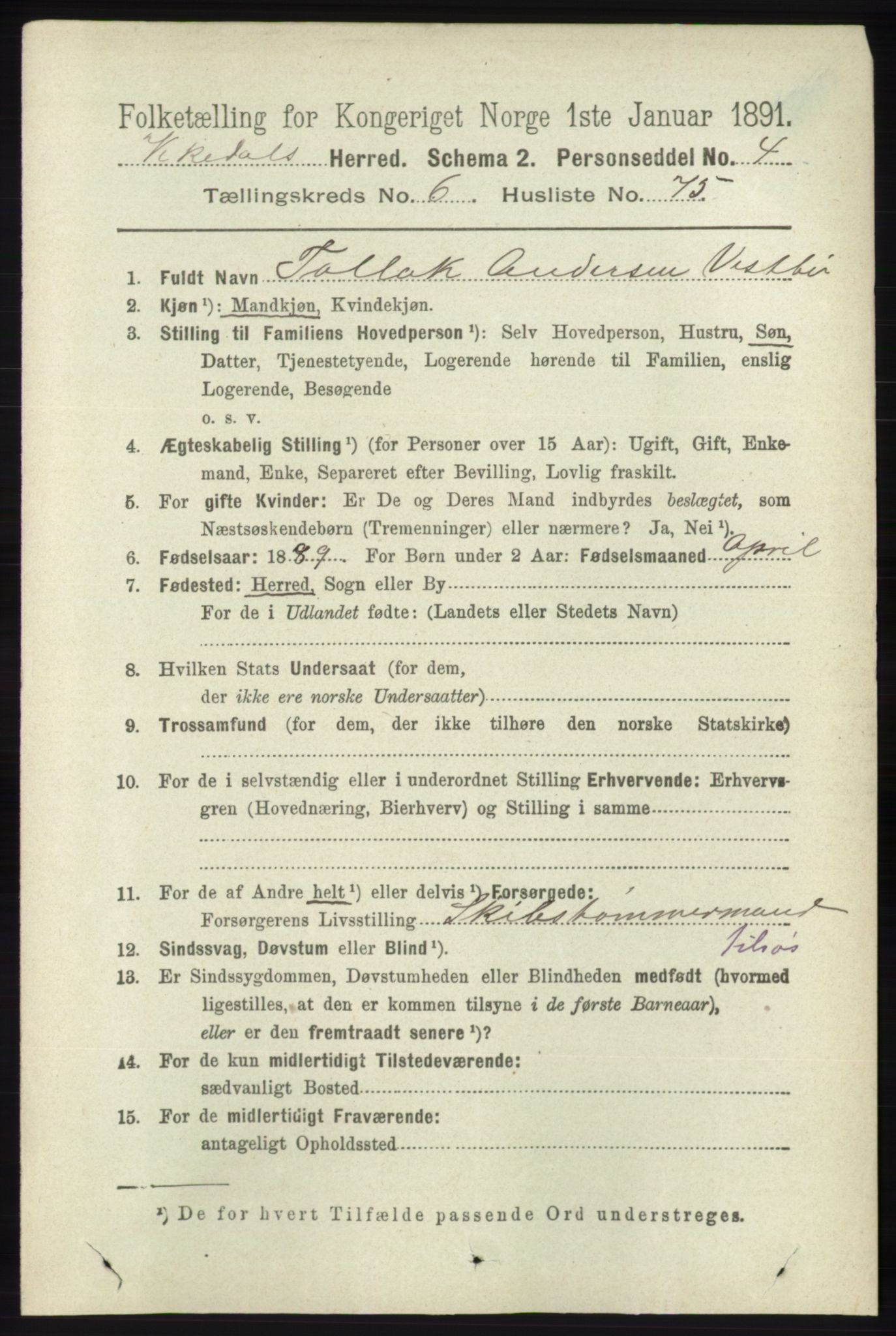 RA, 1891 census for 1157 Vikedal, 1891, p. 1972