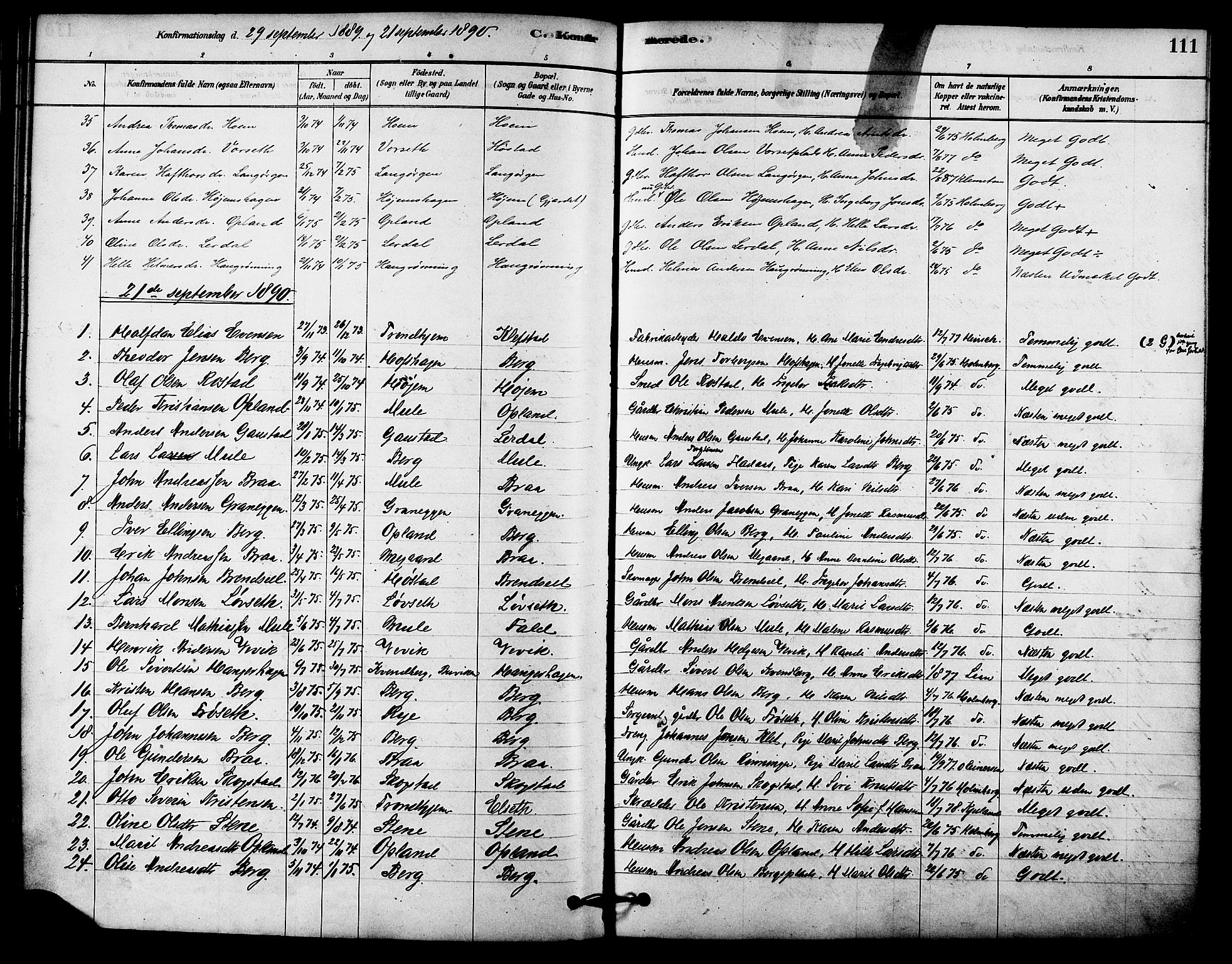 Ministerialprotokoller, klokkerbøker og fødselsregistre - Sør-Trøndelag, SAT/A-1456/612/L0378: Parish register (official) no. 612A10, 1878-1897, p. 111
