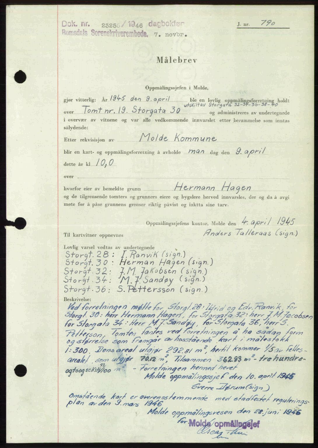 Romsdal sorenskriveri, AV/SAT-A-4149/1/2/2C: Mortgage book no. A21, 1946-1946, Diary no: : 2325/1946