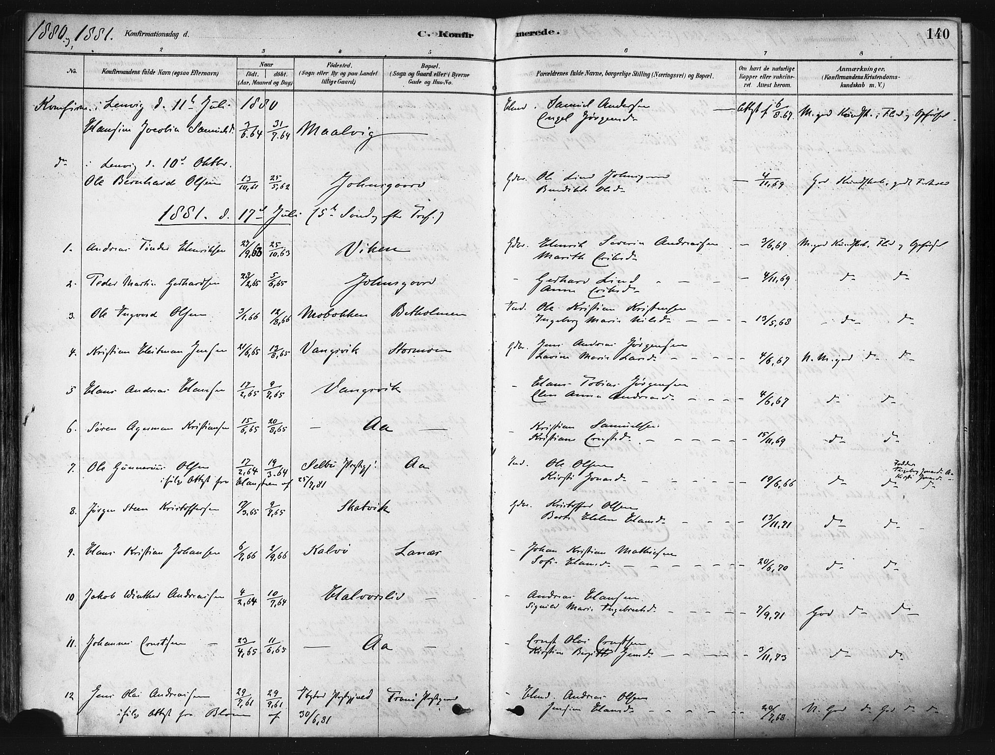 Tranøy sokneprestkontor, SATØ/S-1313/I/Ia/Iaa/L0009kirke: Parish register (official) no. 9, 1878-1904, p. 140