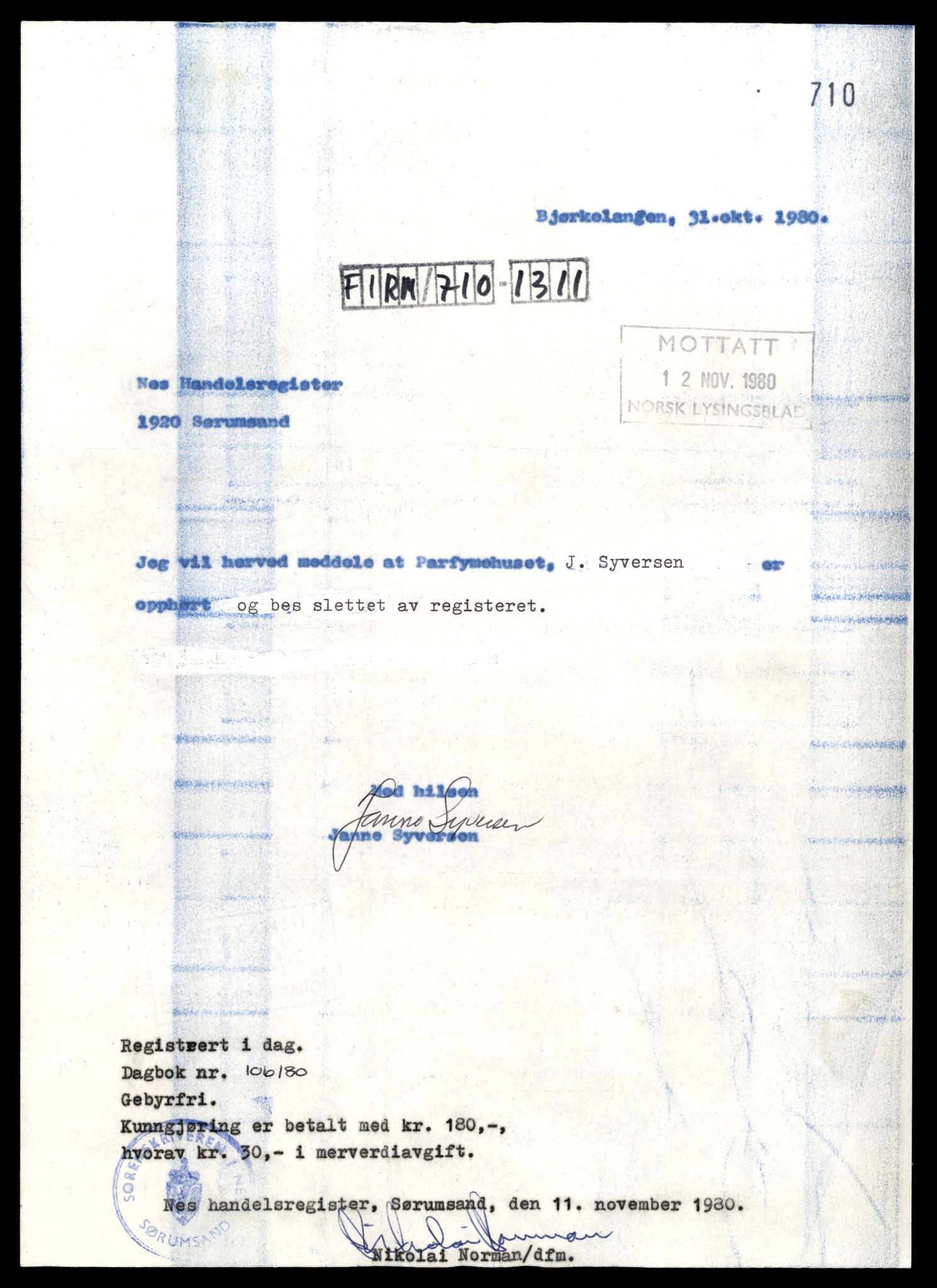 Nes tingrett, AV/SAT-A-10548/K/Ke/Keb/L0005: Enkeltmannsforetak og ansvarlige selskap, Par - Sve, 1944-1990, p. 1