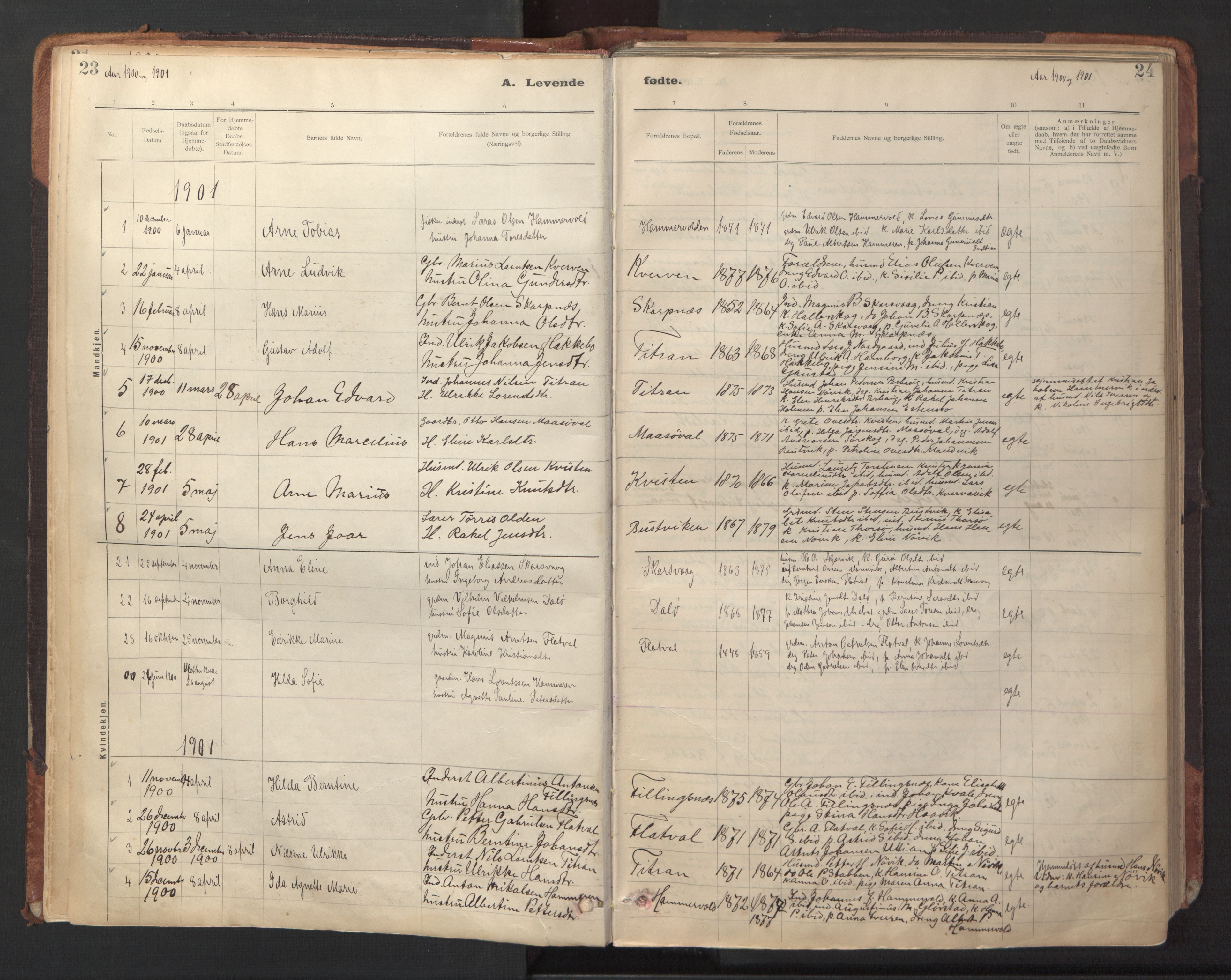 Ministerialprotokoller, klokkerbøker og fødselsregistre - Sør-Trøndelag, SAT/A-1456/641/L0596: Parish register (official) no. 641A02, 1898-1915, p. 23-24