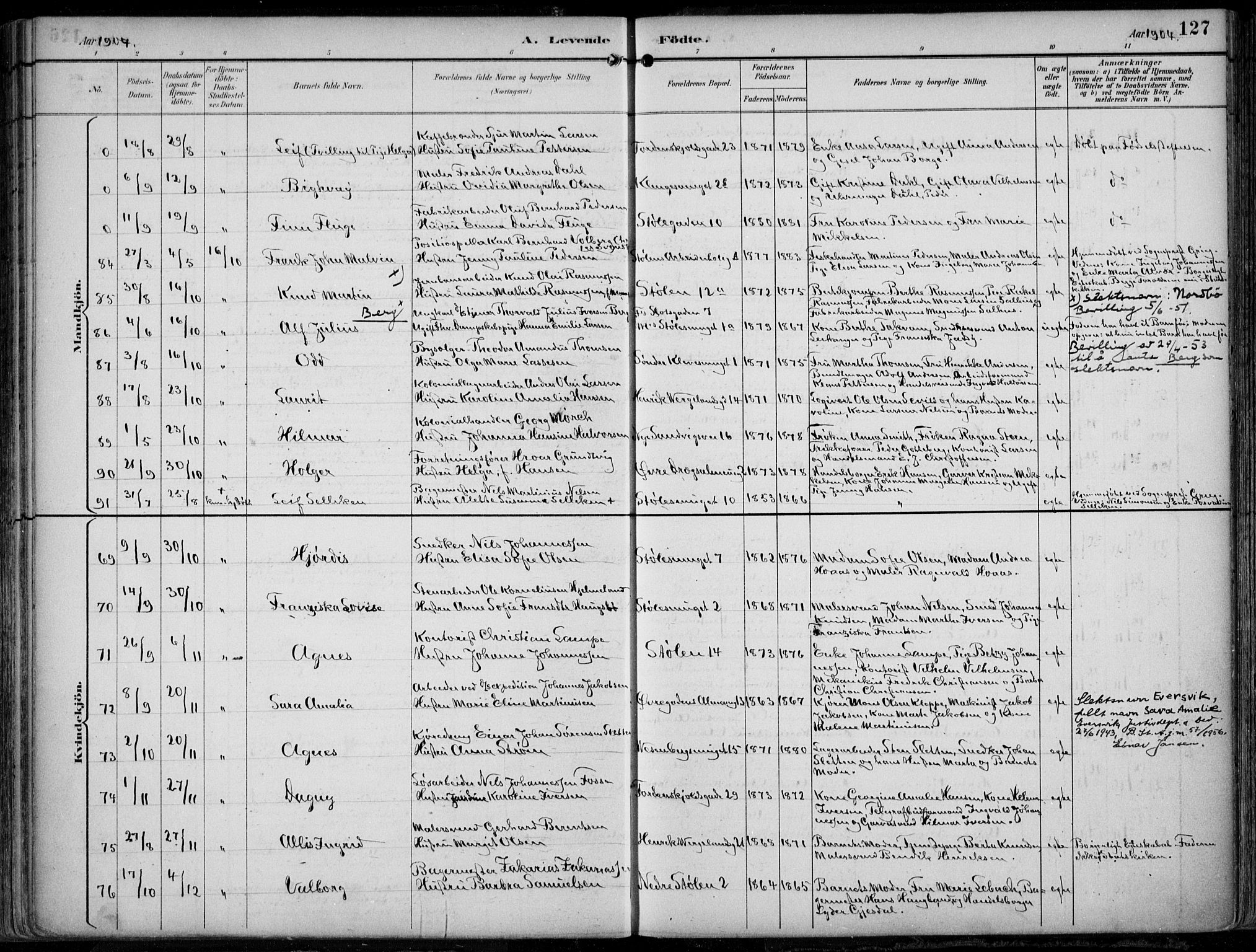 Mariakirken Sokneprestembete, AV/SAB-A-76901/H/Hab/L0005: Parish register (copy) no. A 5, 1893-1913, p. 127