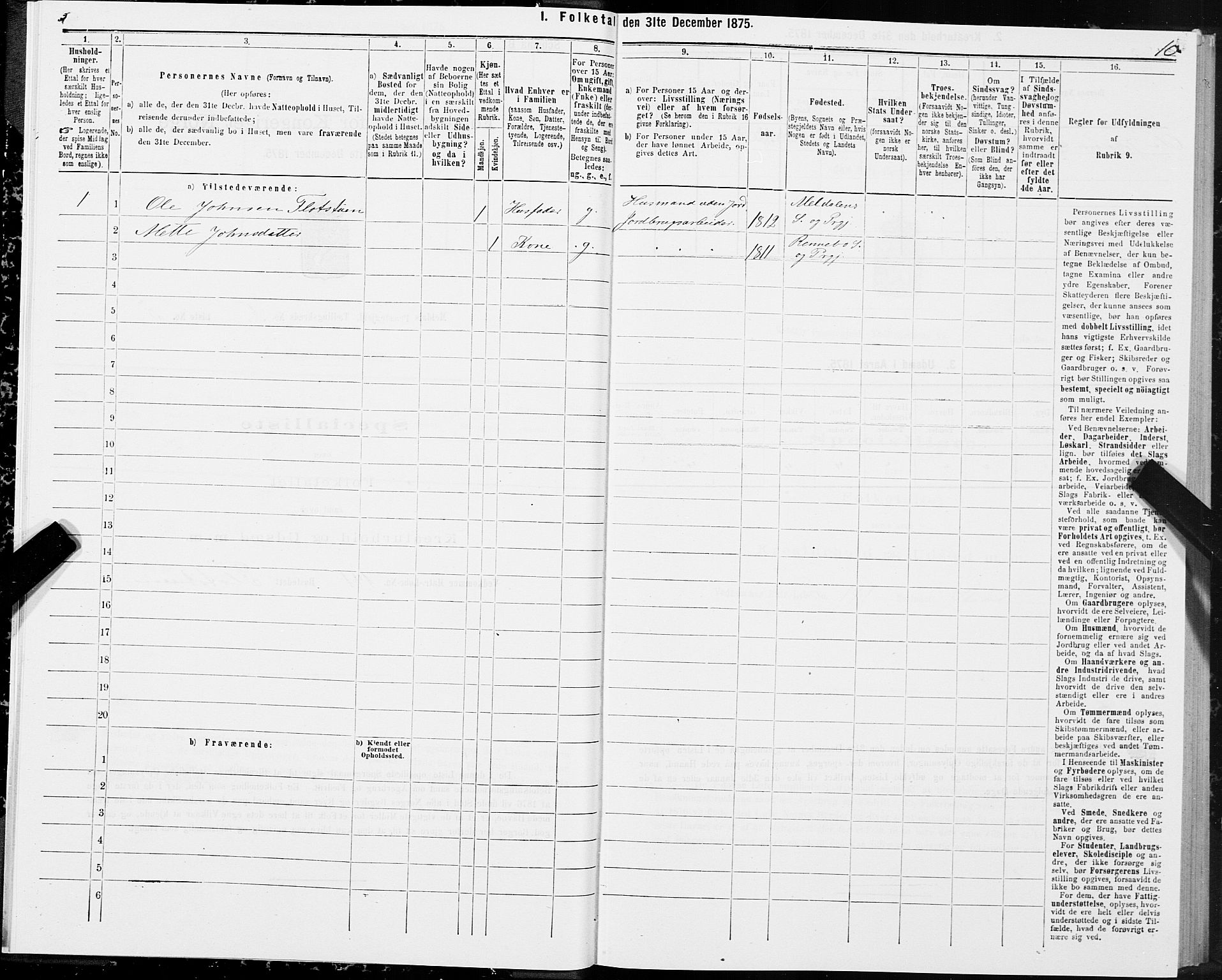 SAT, 1875 census for 1636P Meldal, 1875, p. 3010