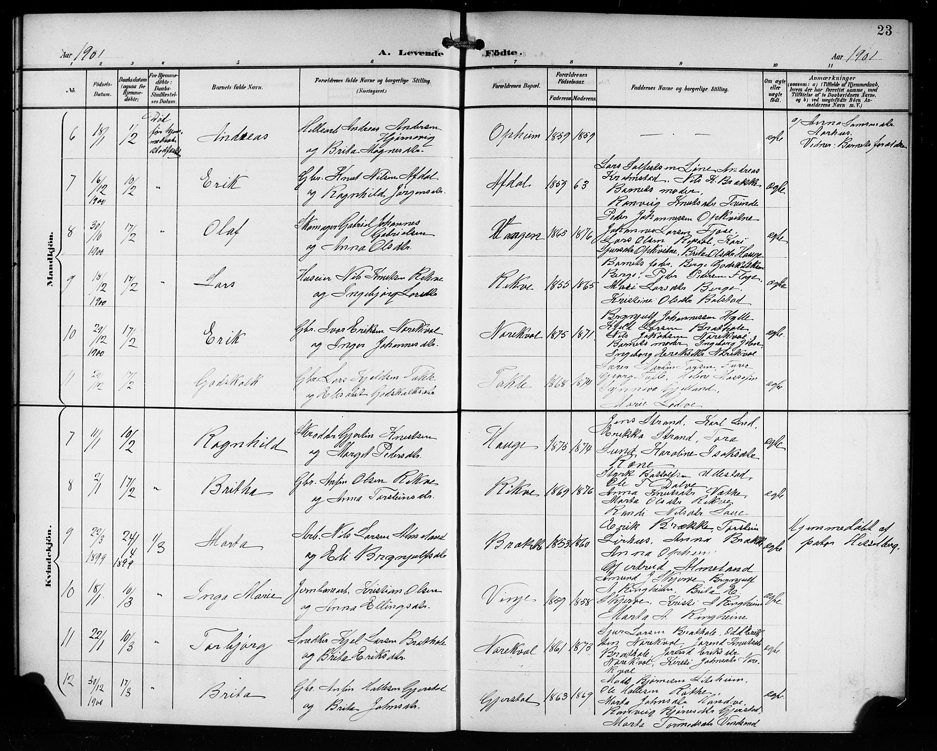 Voss sokneprestembete, AV/SAB-A-79001/H/Hab: Parish register (copy) no. C 2, 1900-1909, p. 23