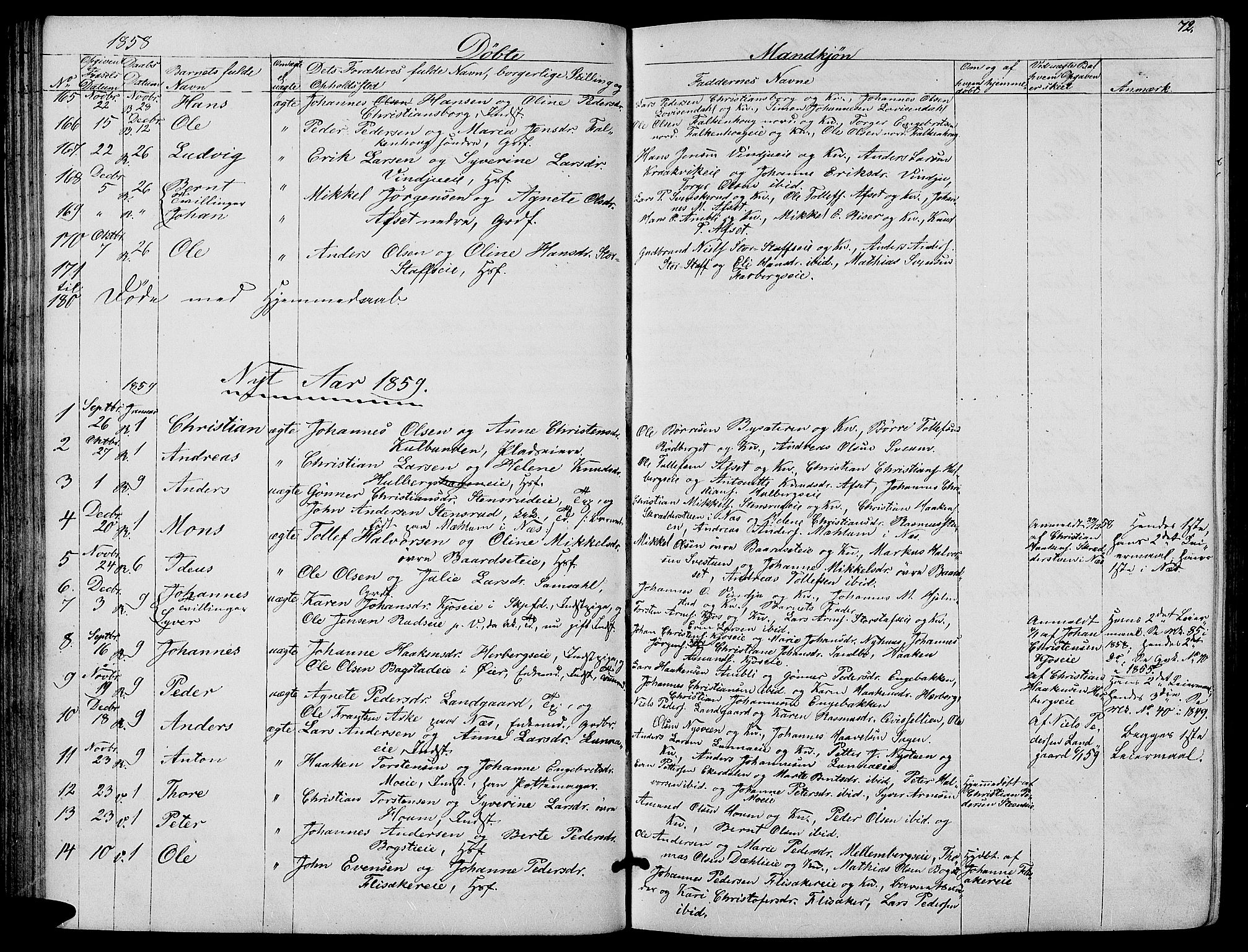 Ringsaker prestekontor, AV/SAH-PREST-014/L/La/L0006: Parish register (copy) no. 6, 1851-1860, p. 72