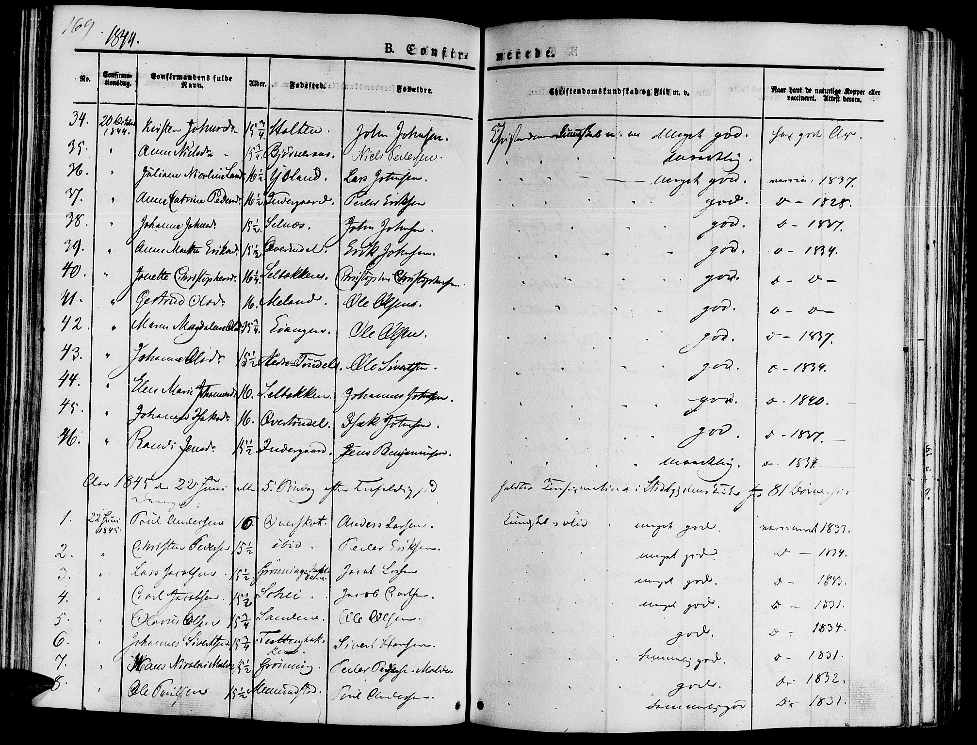 Ministerialprotokoller, klokkerbøker og fødselsregistre - Sør-Trøndelag, AV/SAT-A-1456/646/L0610: Parish register (official) no. 646A08, 1837-1847, p. 169