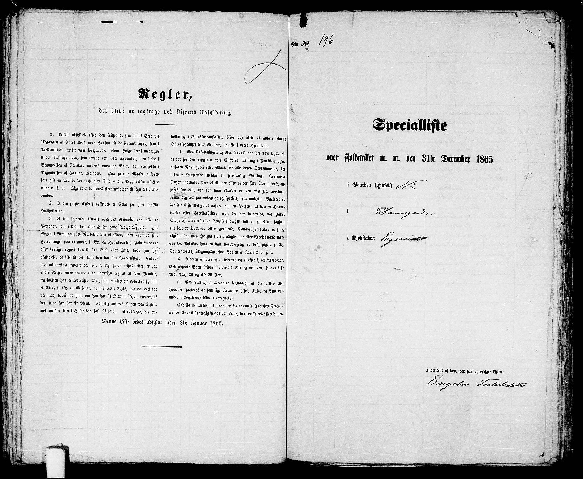 RA, 1865 census for Eigersund parish, Egersund town, 1865, p. 404