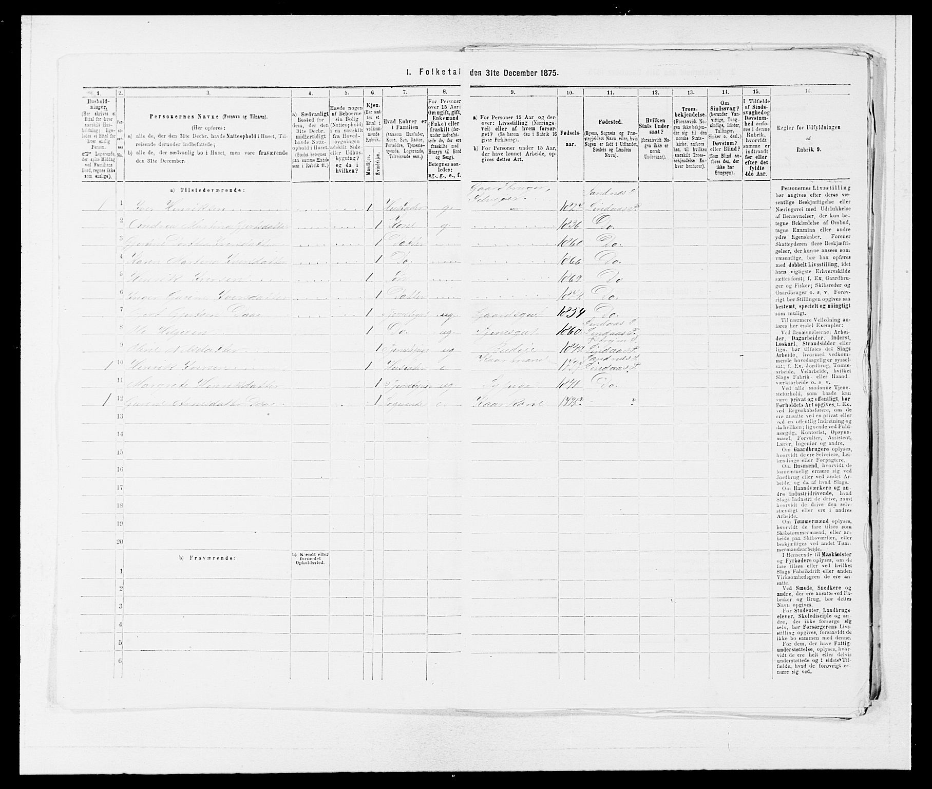 SAB, 1875 census for 1263P Lindås, 1875, p. 151