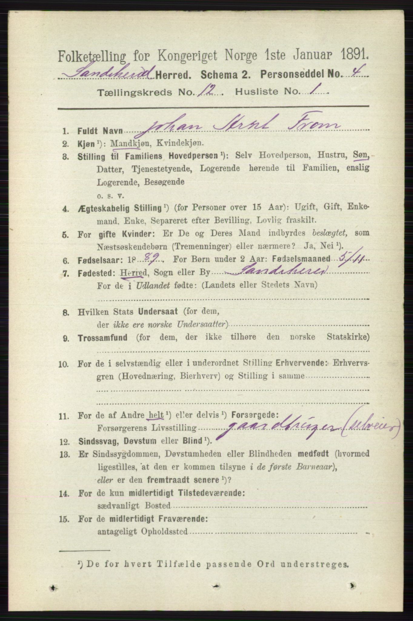RA, 1891 census for 0724 Sandeherred, 1891, p. 7360