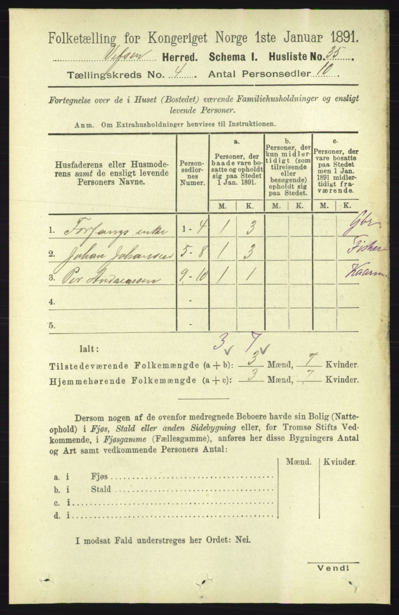 RA, 1891 census for 1824 Vefsn, 1891, p. 1597