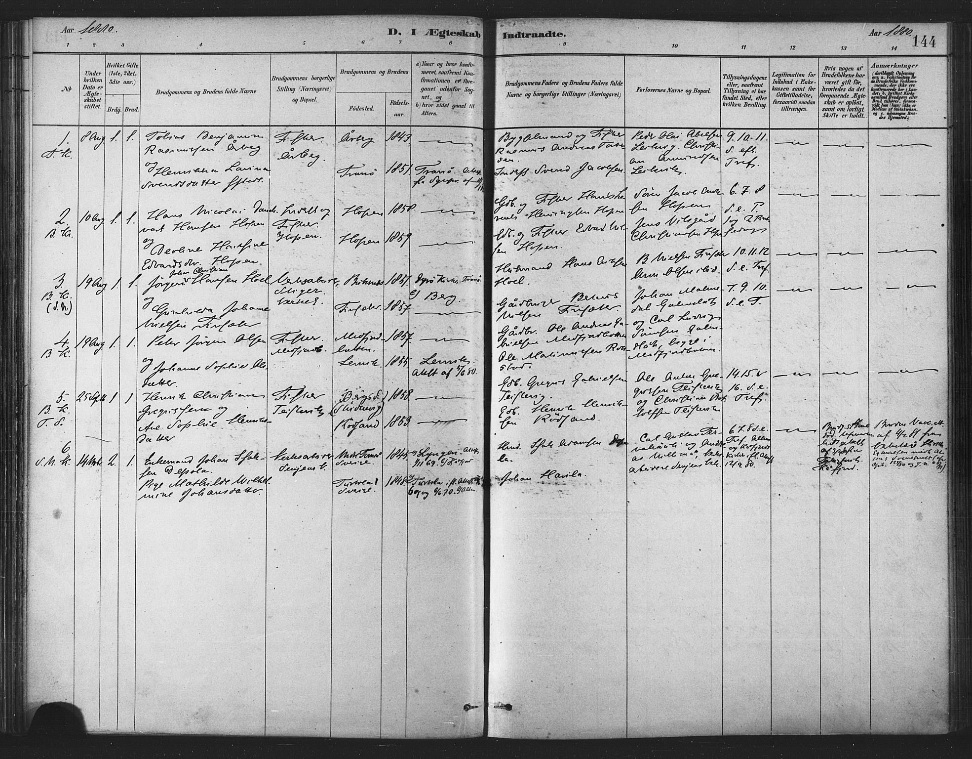 Berg sokneprestkontor, SATØ/S-1318/G/Ga/Gaa/L0004kirke: Parish register (official) no. 4, 1880-1894, p. 144