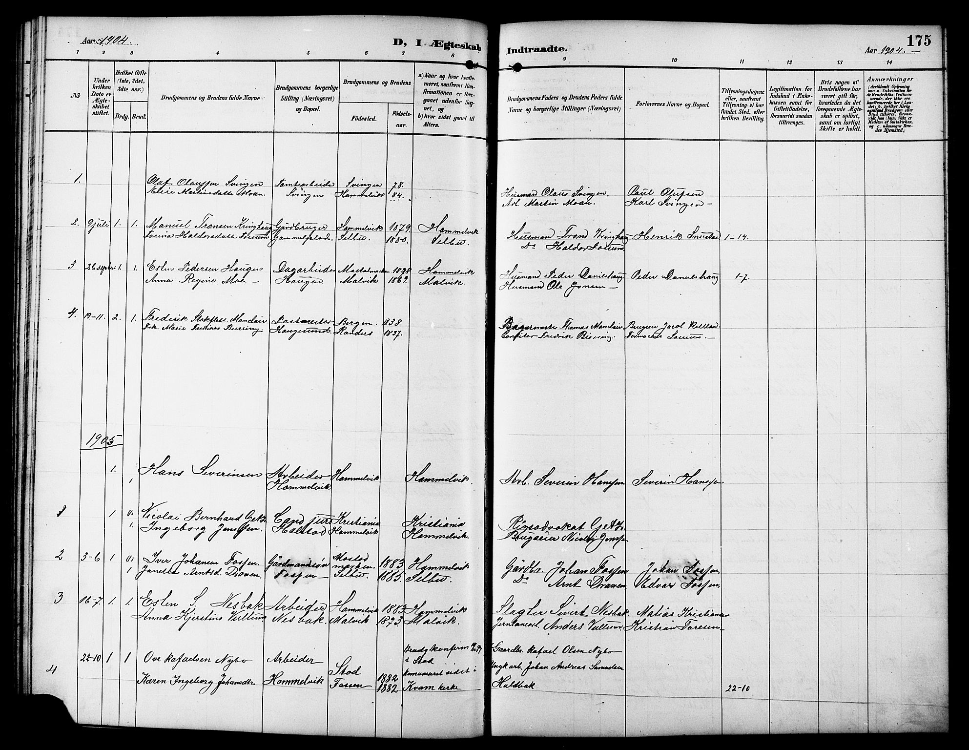 Ministerialprotokoller, klokkerbøker og fødselsregistre - Sør-Trøndelag, SAT/A-1456/617/L0431: Parish register (copy) no. 617C01, 1889-1910, p. 175